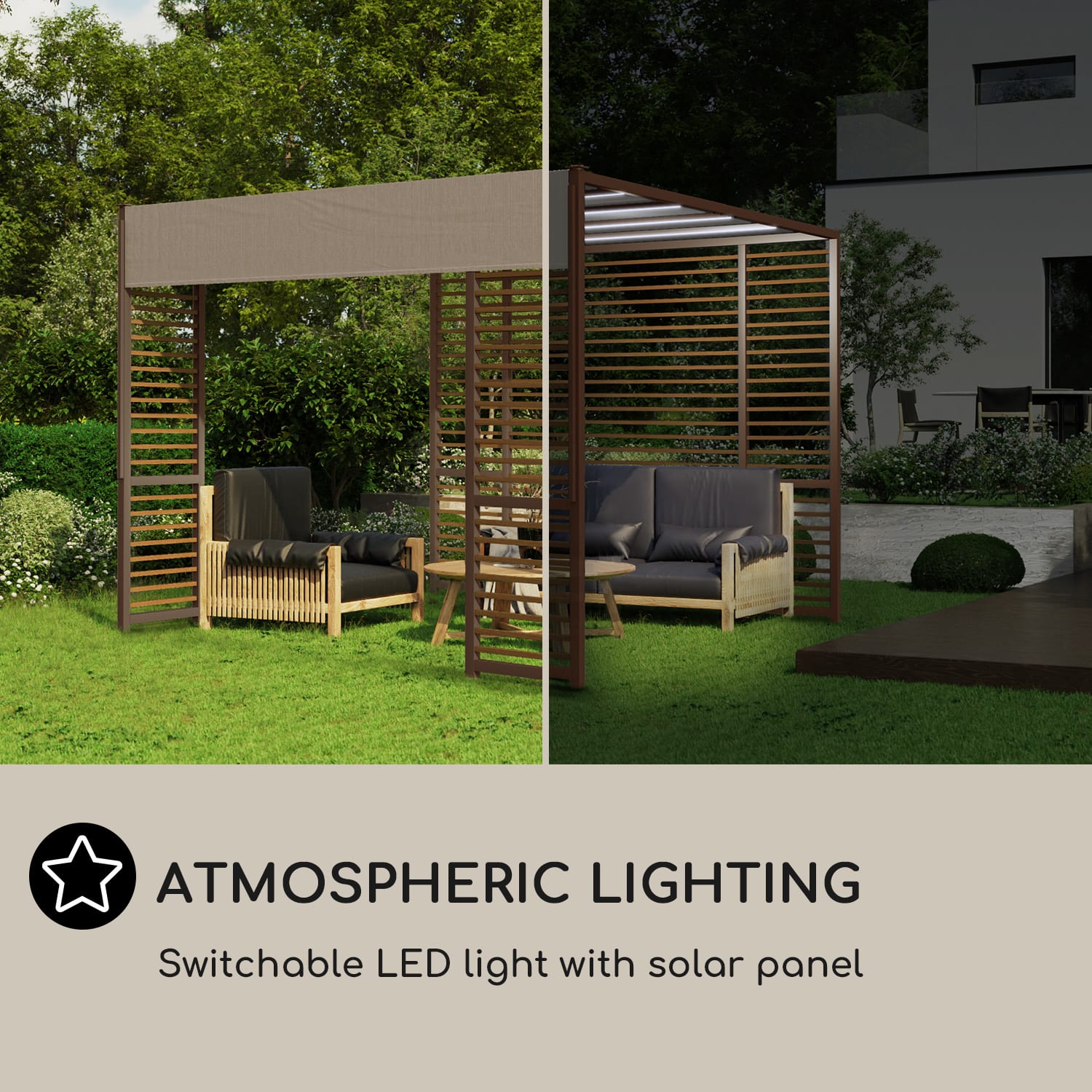Blumfeldt Valence, altánok, 3 x 3 m, UV50+, vodoodpudivý, solárne LED osvetlenie, solárny panel – Obrázok 3