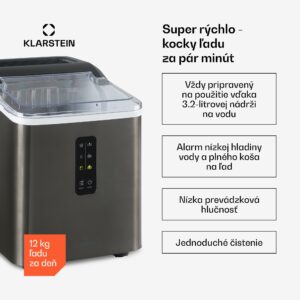 Klarstein Albaron Supreme, výrobník ľadu, tvar náboja, 12 kg/24 h, nádrž 1,5 l, nehrdzavejúca oceľ