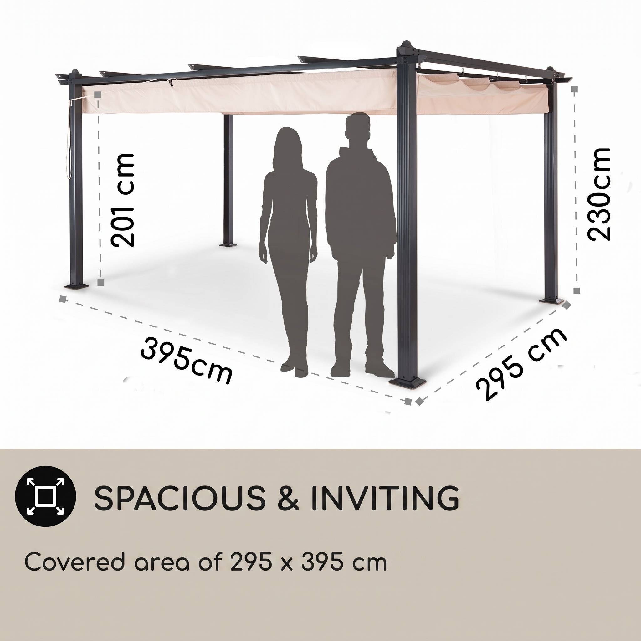Blumfeldt Pantheon, pergola, prístrešok, 3 x 4 m, hliník, strieška proti slnku, polyester, béžová – Obrázok 3