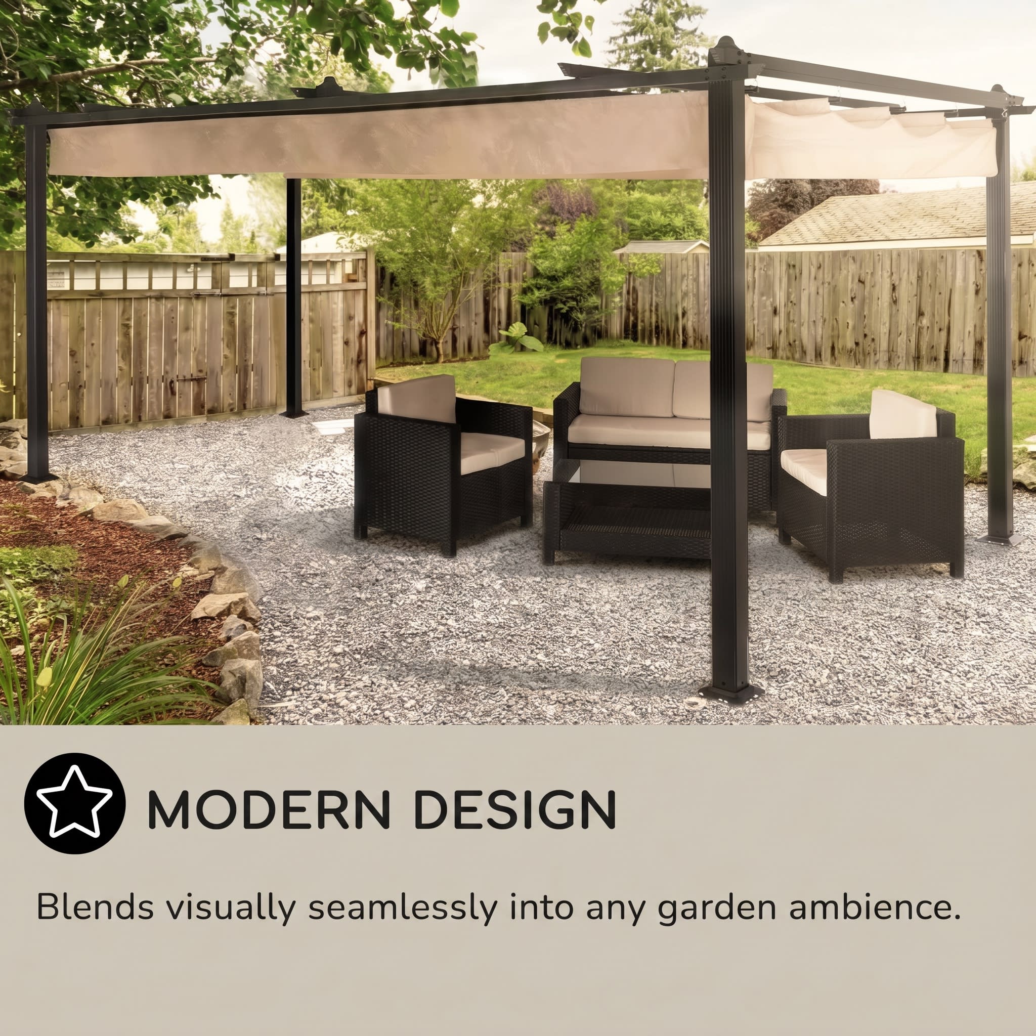 Blumfeldt Pantheon, pergola, prístrešok, 3 x 4 m, hliník, strieška proti slnku, polyester, béžová – Obrázok 5
