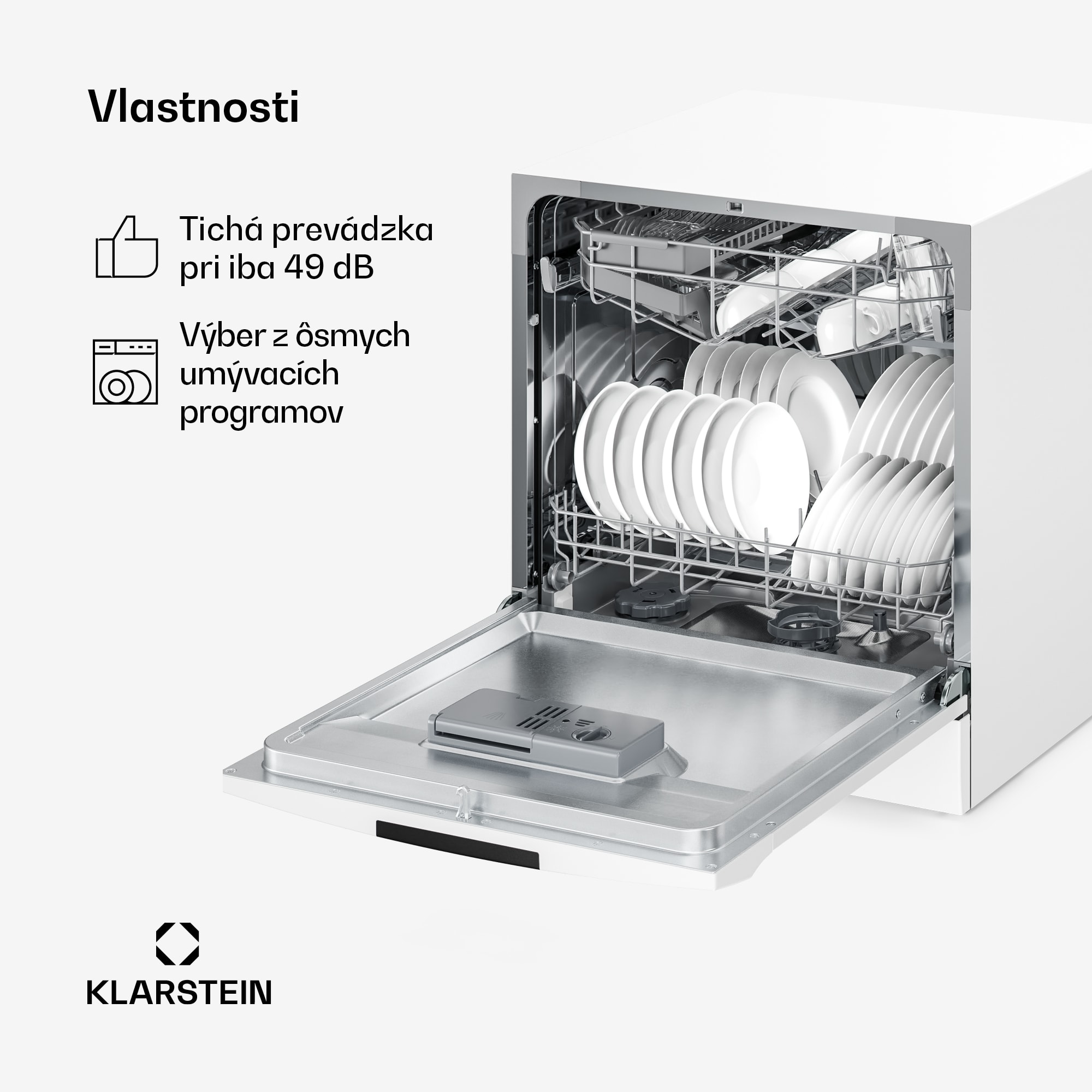 Klarstein Amazonia vstavaná umývačka riadu | 8 programov | Technológia Aqua-Stop | 1620 W | 55 cm