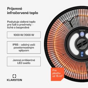Klarstein LumiHeat infračervený stropný ohrievač | 2000 W | 15 m² | LED svetlo | 42 cm x 42 cm