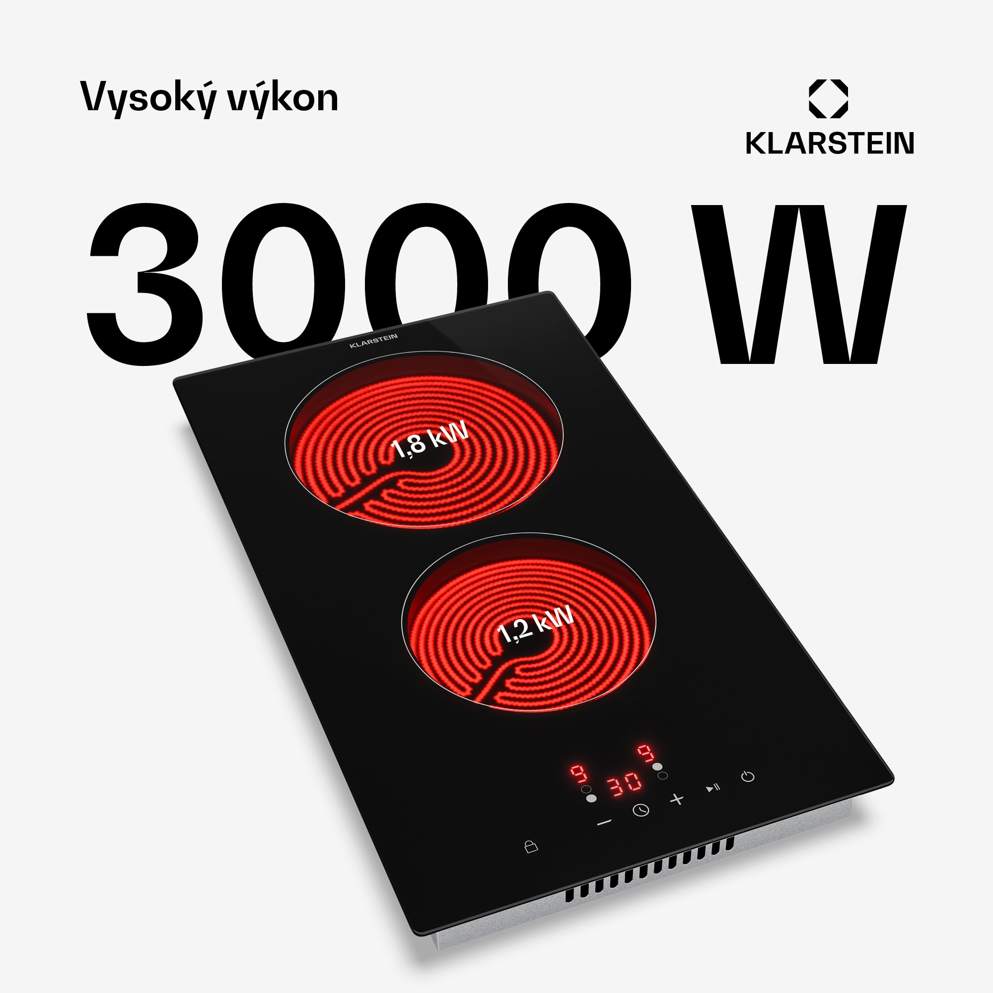 Klarstein Hito sklokeramická varná doska | 2 varné zóny | 3000 W | 9 úrovní výkonu | 30 cm – Obrázok 2