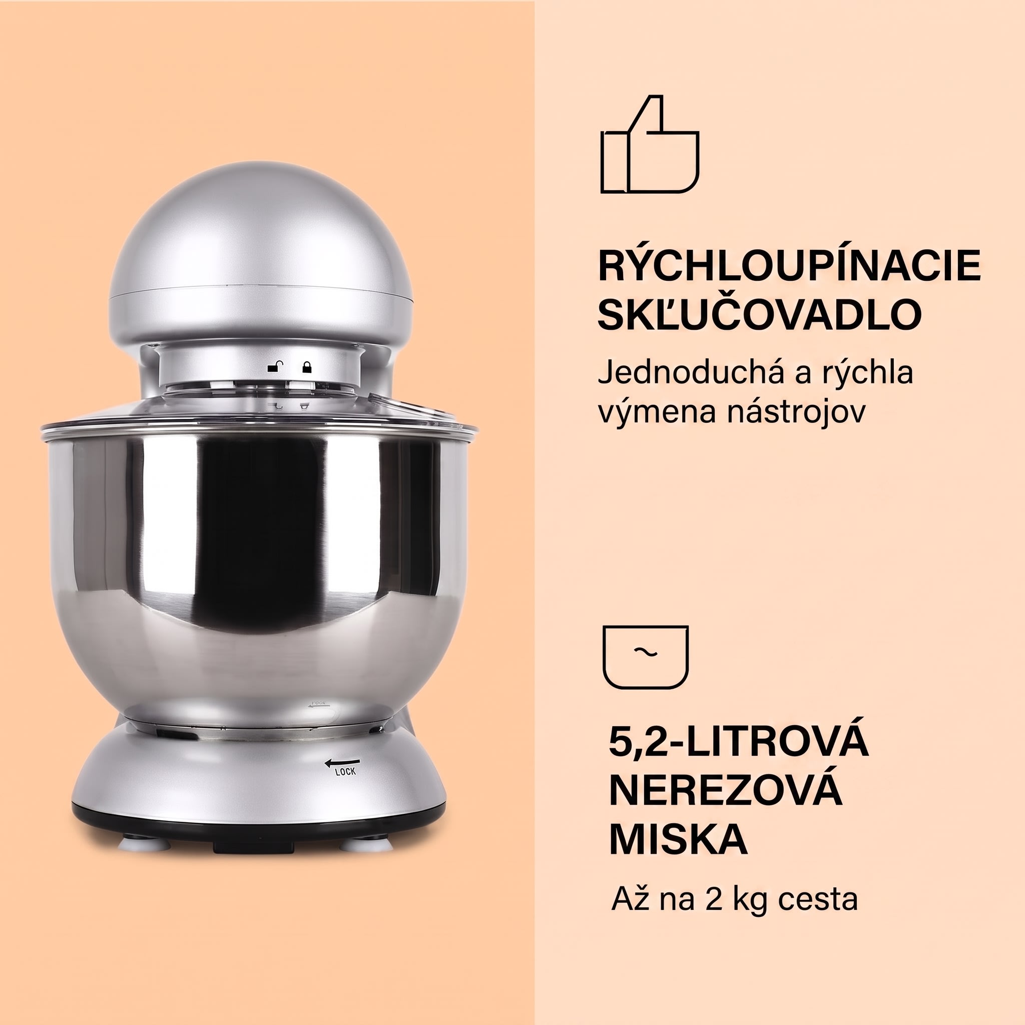 Klarstein Bella, kuchynský robot, 1800 W, 2,7 PS, 5,2 l – Obrázok 3