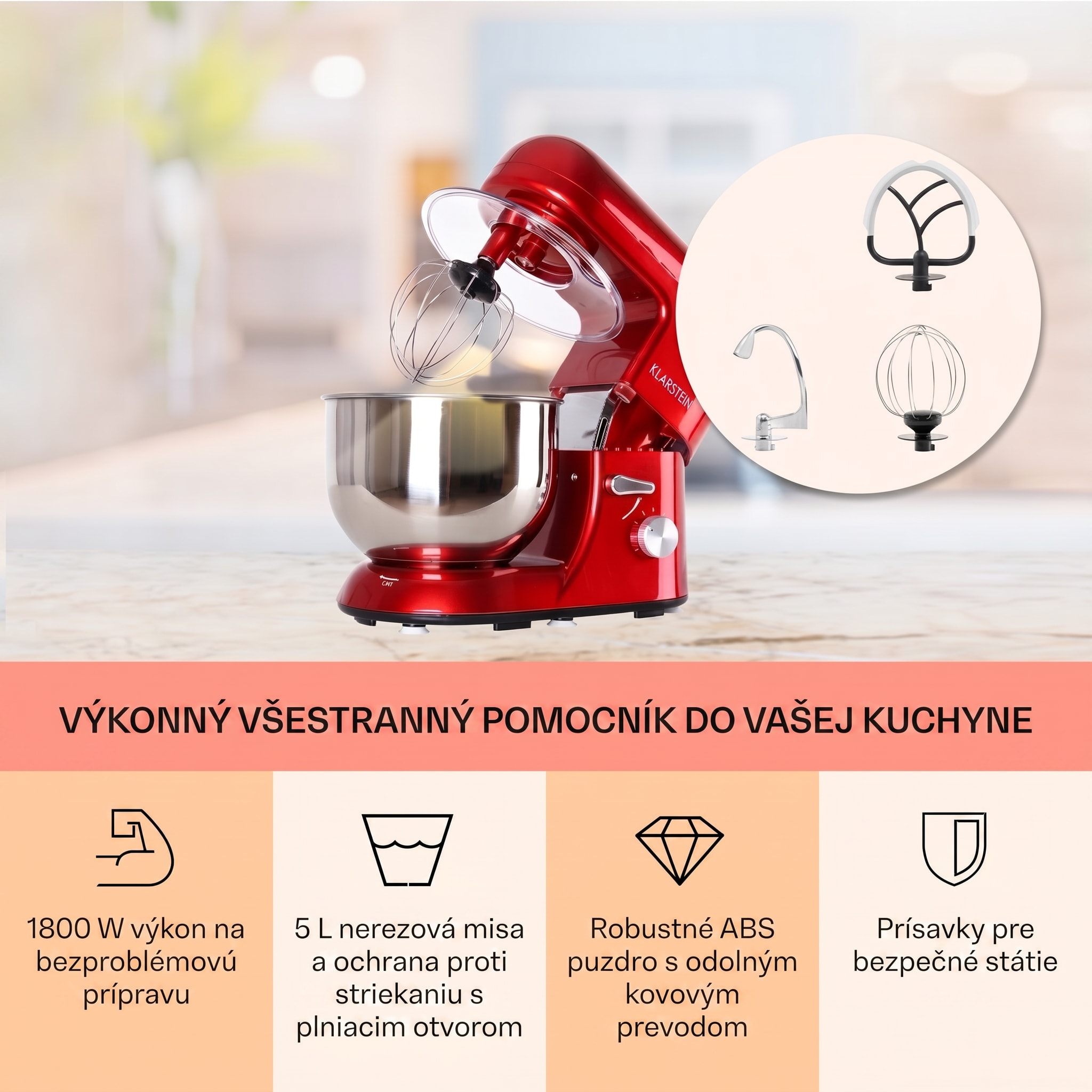 Klarstein Bella, kuchynský robot, 1800 W, 2,7 PS, 5,2 l – Obrázok 2