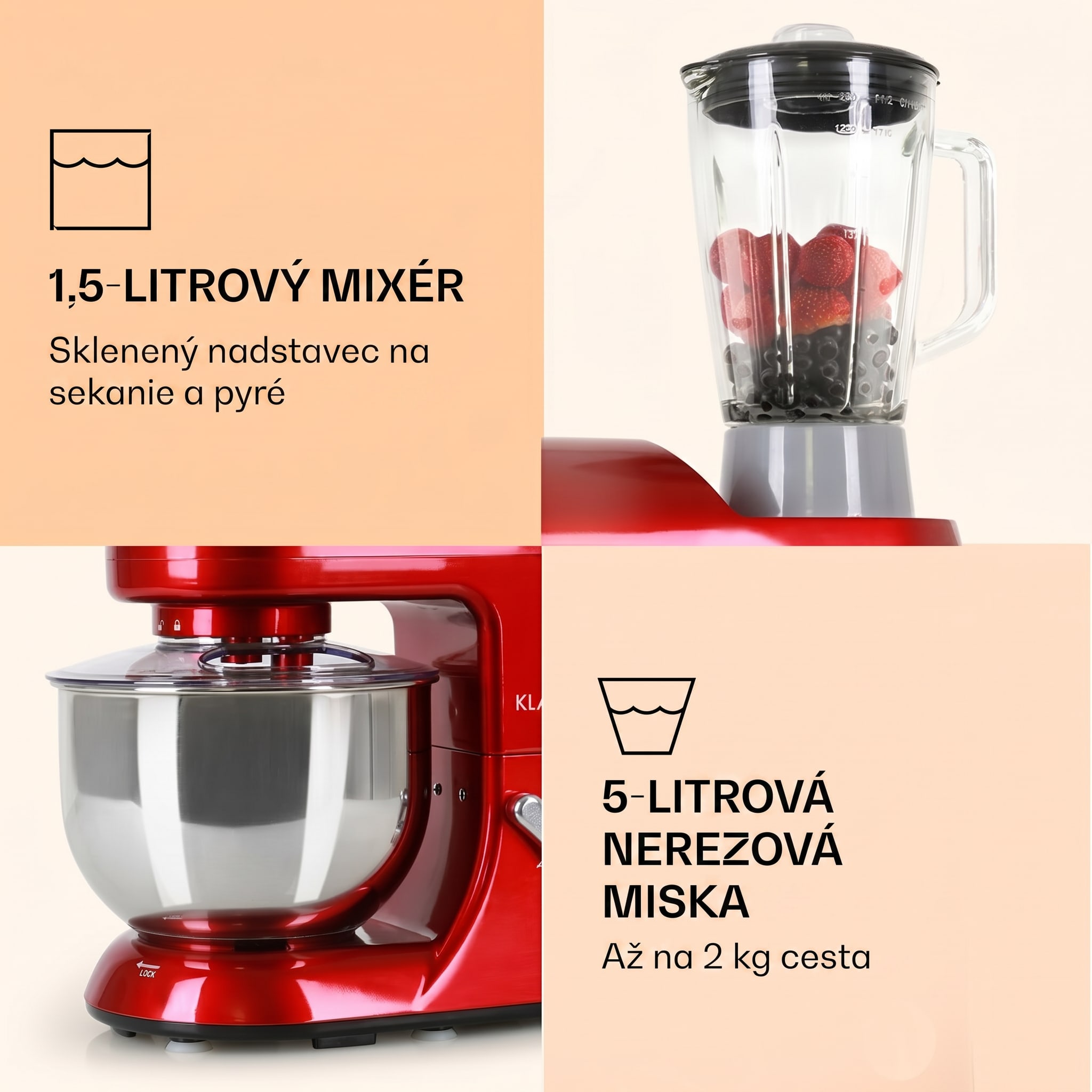 Klarstein Lucia, kuchynský robot, mixér, mlynček na mäso, 1800 W – Obrázok 5
