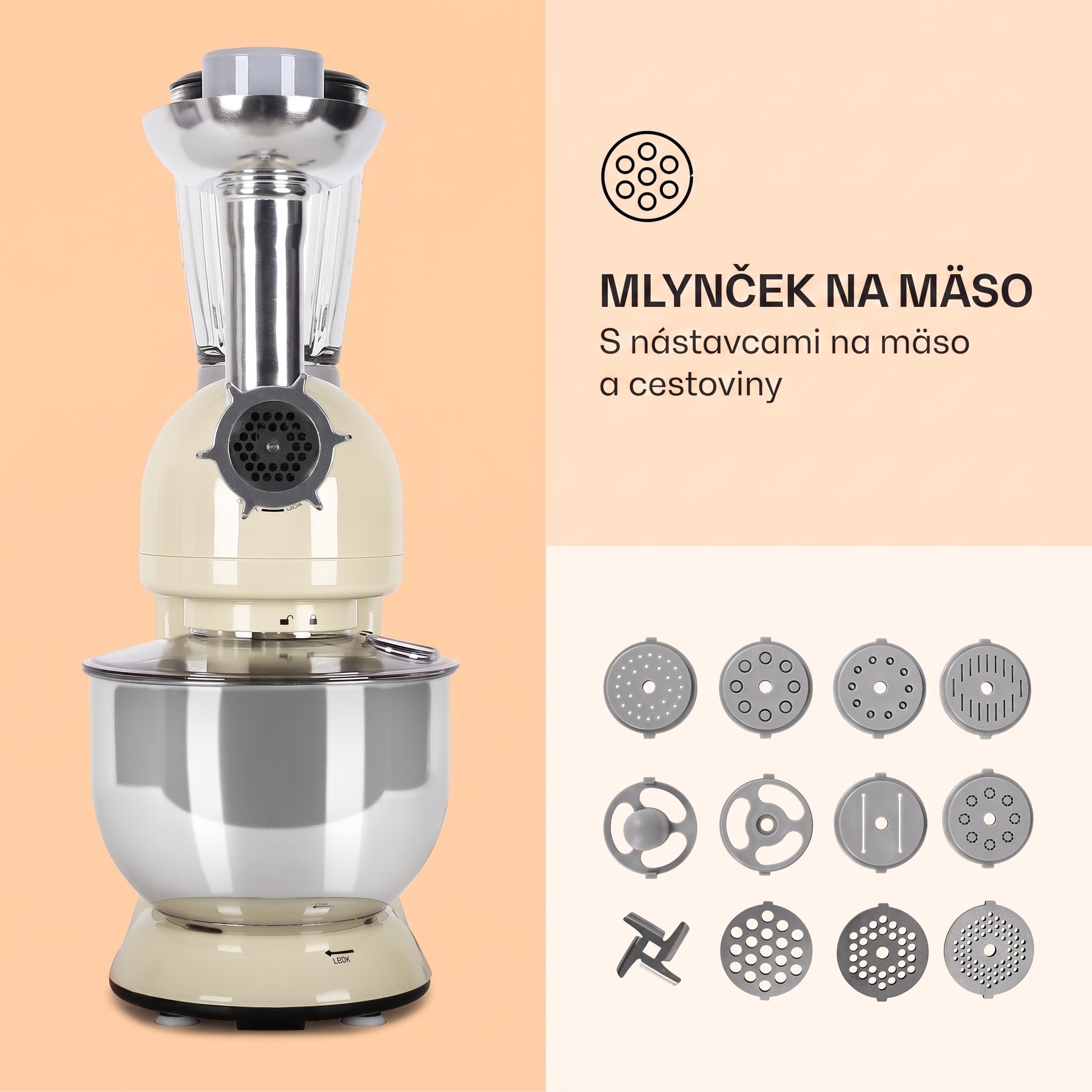 Klarstein Lucia, kuchynský robot, mixér, mlynček na mäso, 1800 W – Obrázok 4