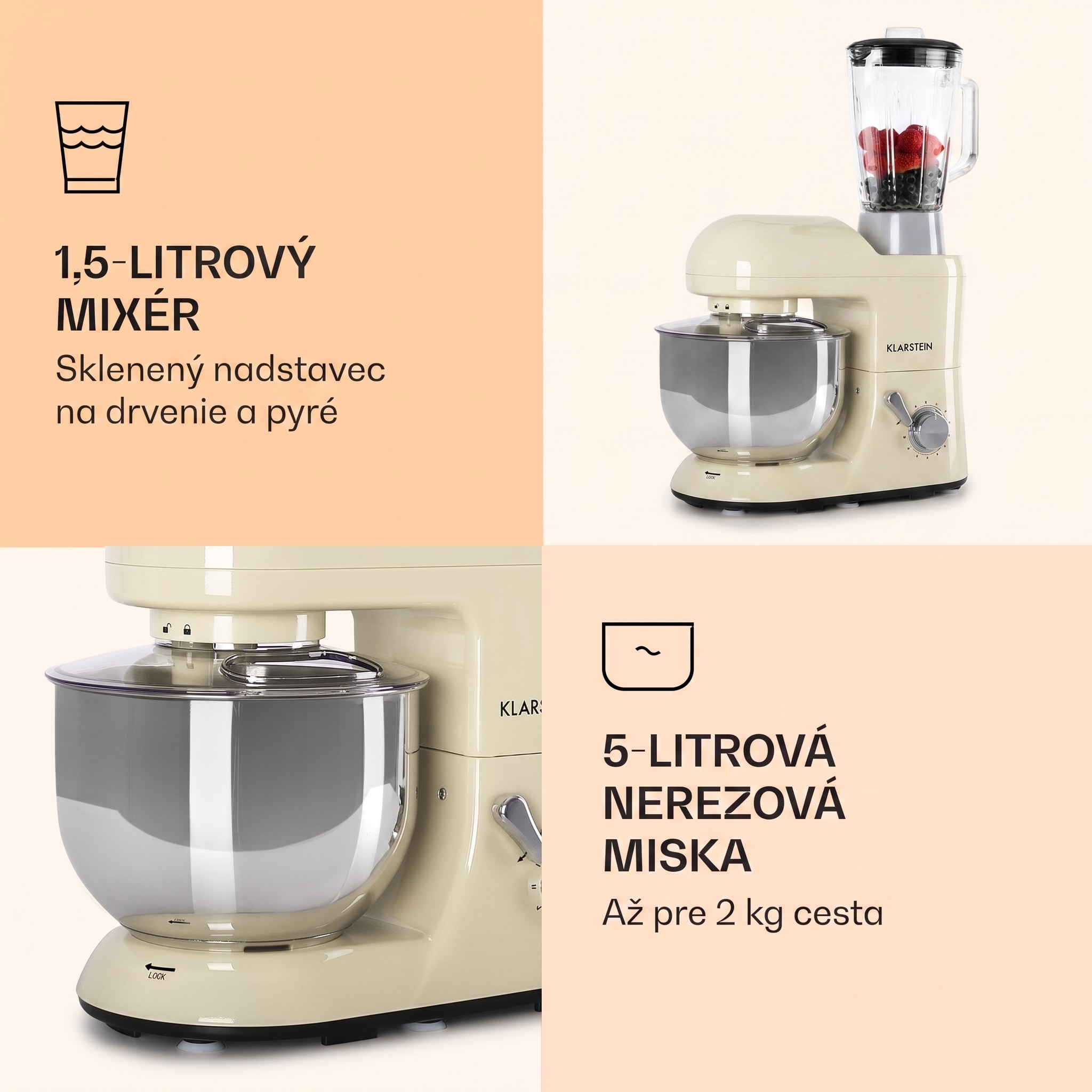 Klarstein Lucia, kuchynský robot, mixér, mlynček na mäso, 1800 W – Obrázok 5