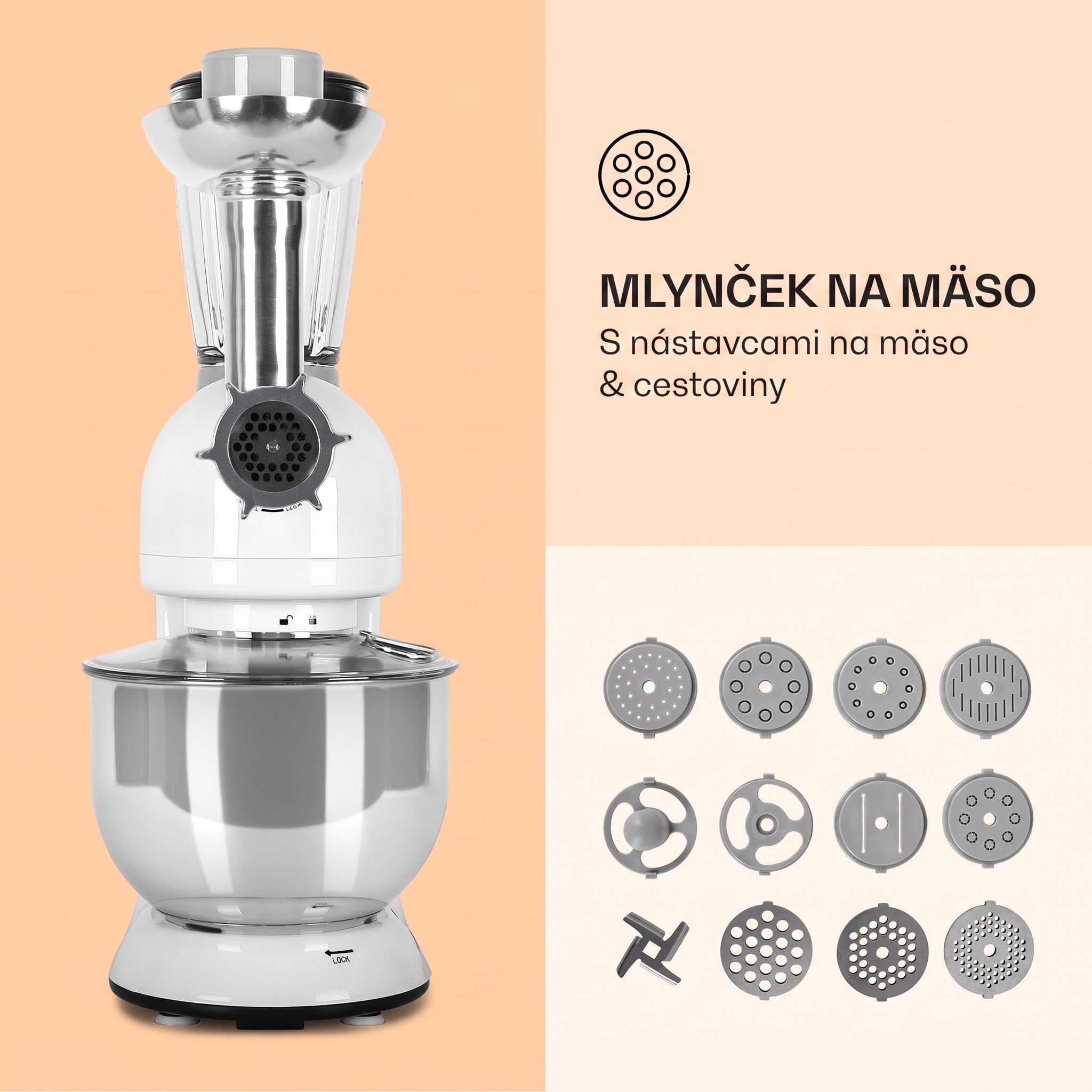 Klarstein Lucia, kuchynský robot, mixér, mlynček na mäso, 1800 W – Obrázok 4