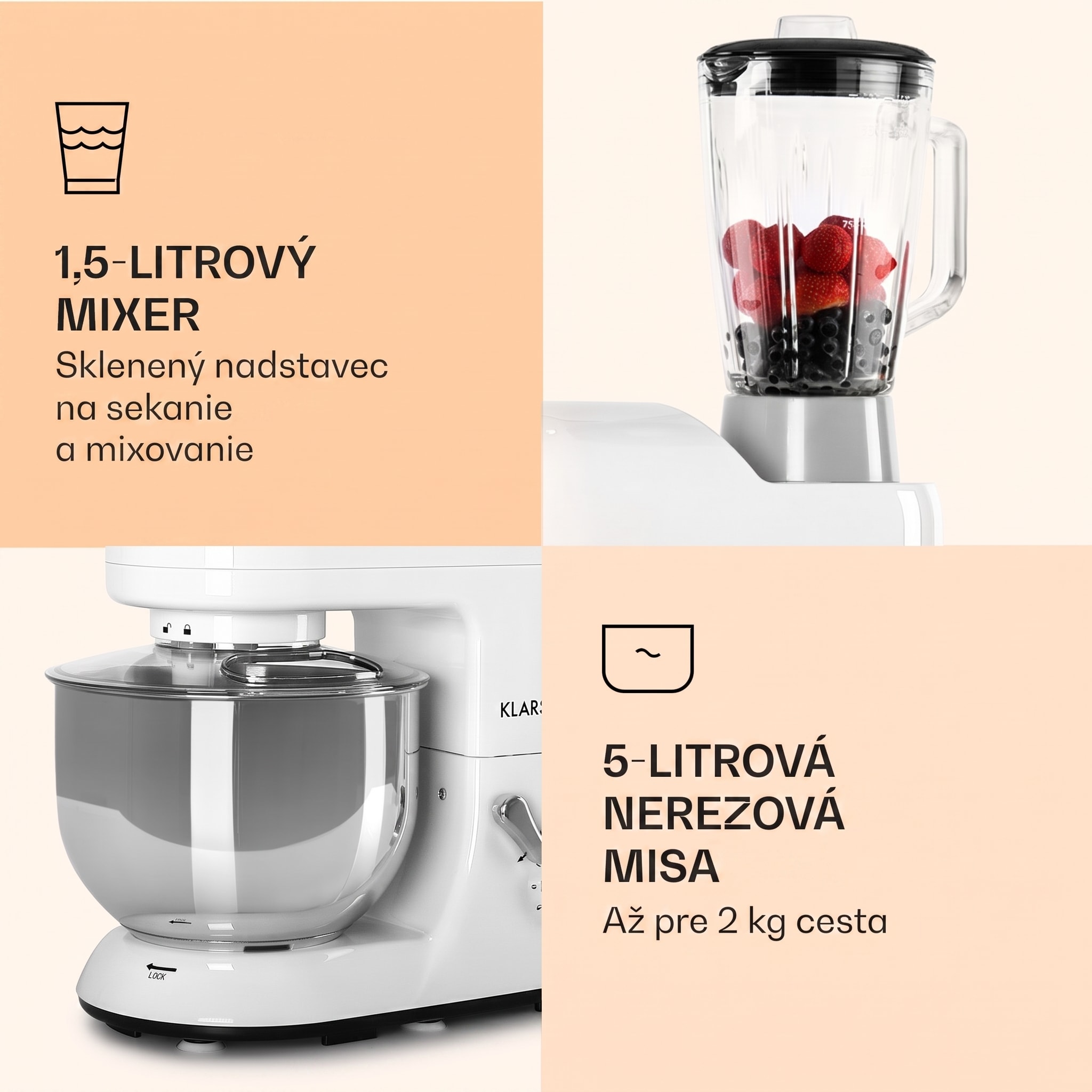 Klarstein Lucia, kuchynský robot, mixér, mlynček na mäso, 1800 W – Obrázok 5