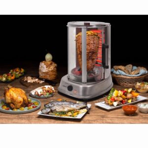 OneConcept Kebap Master Pro, vertikálny gril, 1500 W, strieborný