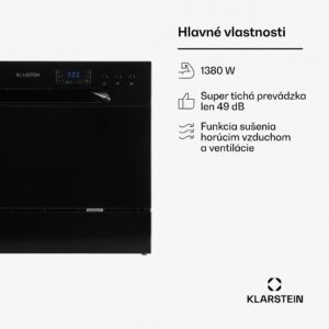 Klarstein Amazonia 6, umývačka riadu, 1380 W, na 6 súprav riadu, energet. trieda F, 49 dB, tlačidlové ovládanie