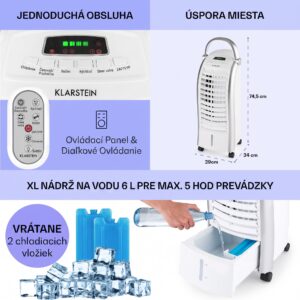 Klarstein Maxfresh, 4 v 1 ochladzovač vzduchu, ventilátor, 65 W, 6 l, diaľkový ovládač, 2 x chladiaci box