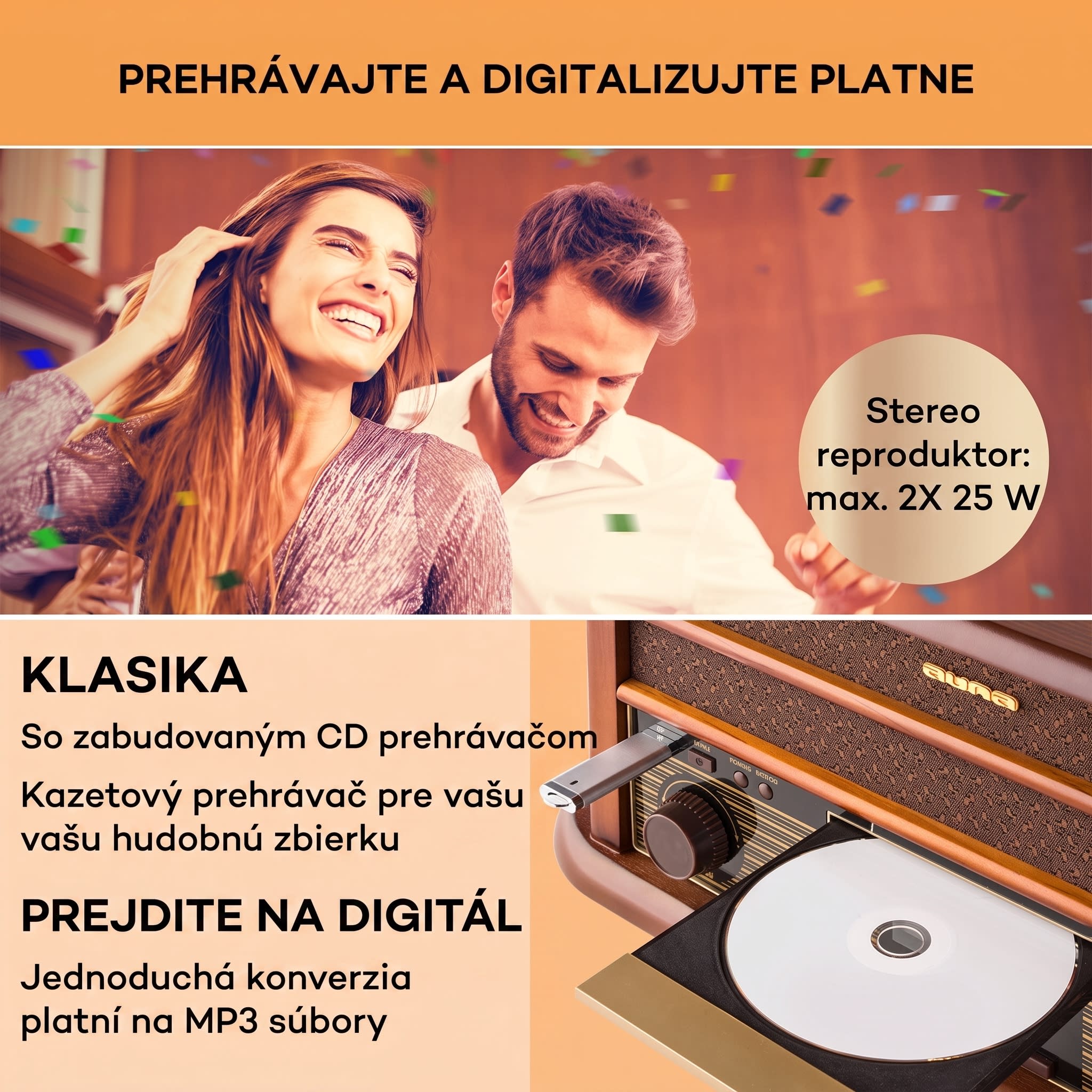 Auna Belle Epoque 1908 DAB retro stereo systém gramofón DAB+ – Obrázok 2
