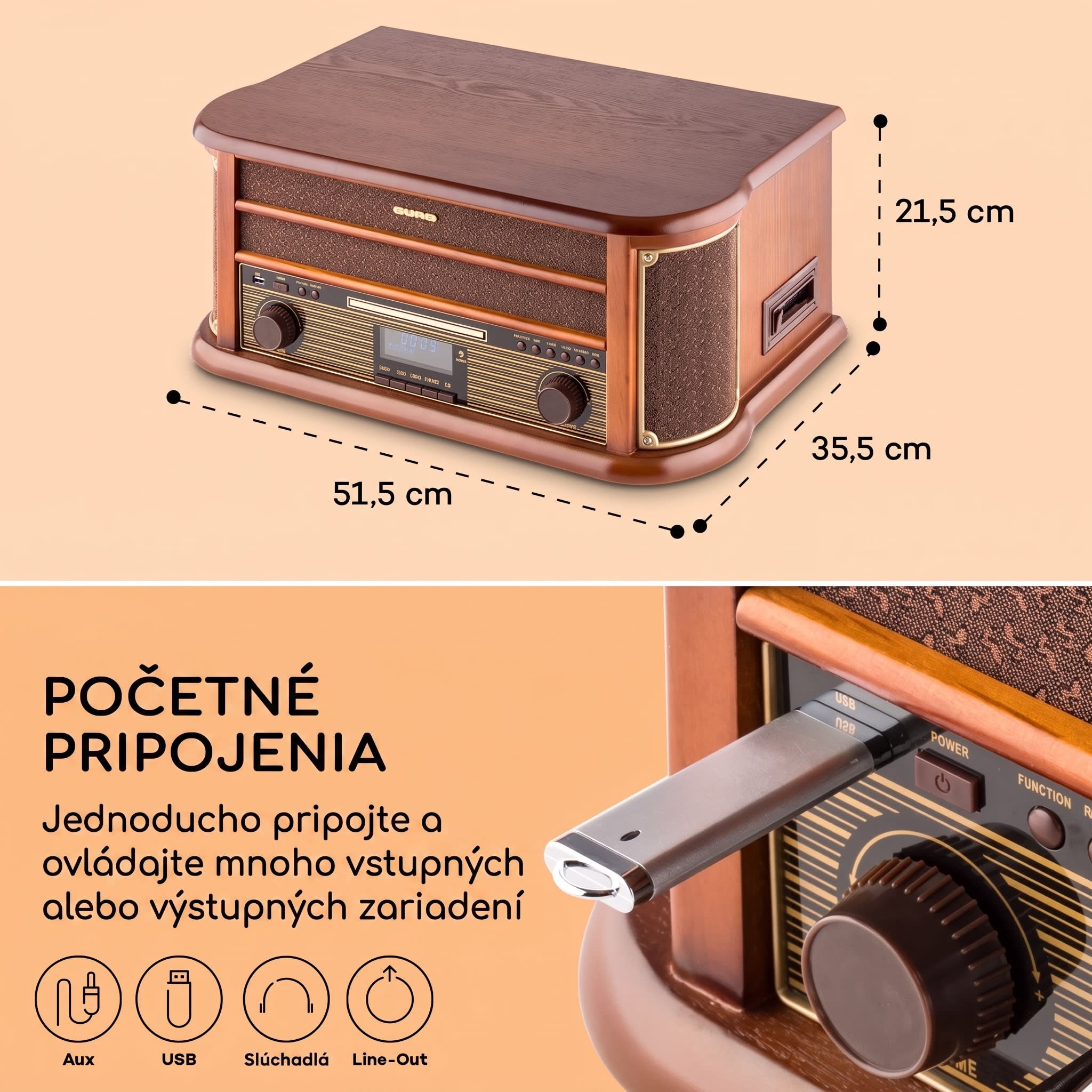 Auna Belle Epoque 1908 DAB retro stereo systém gramofón DAB+ – Obrázok 5
