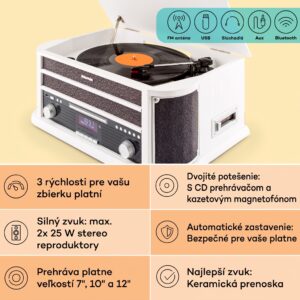 Auna Belle Epoque 1908 DAB, biely, retro stereo systém, gramofón, DAB+