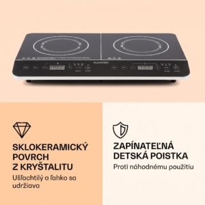 Klarstein VariCook Slim, indukčný varič, 3500 W, 240 °C, 2 platne, časovač, dotykové ovládanie