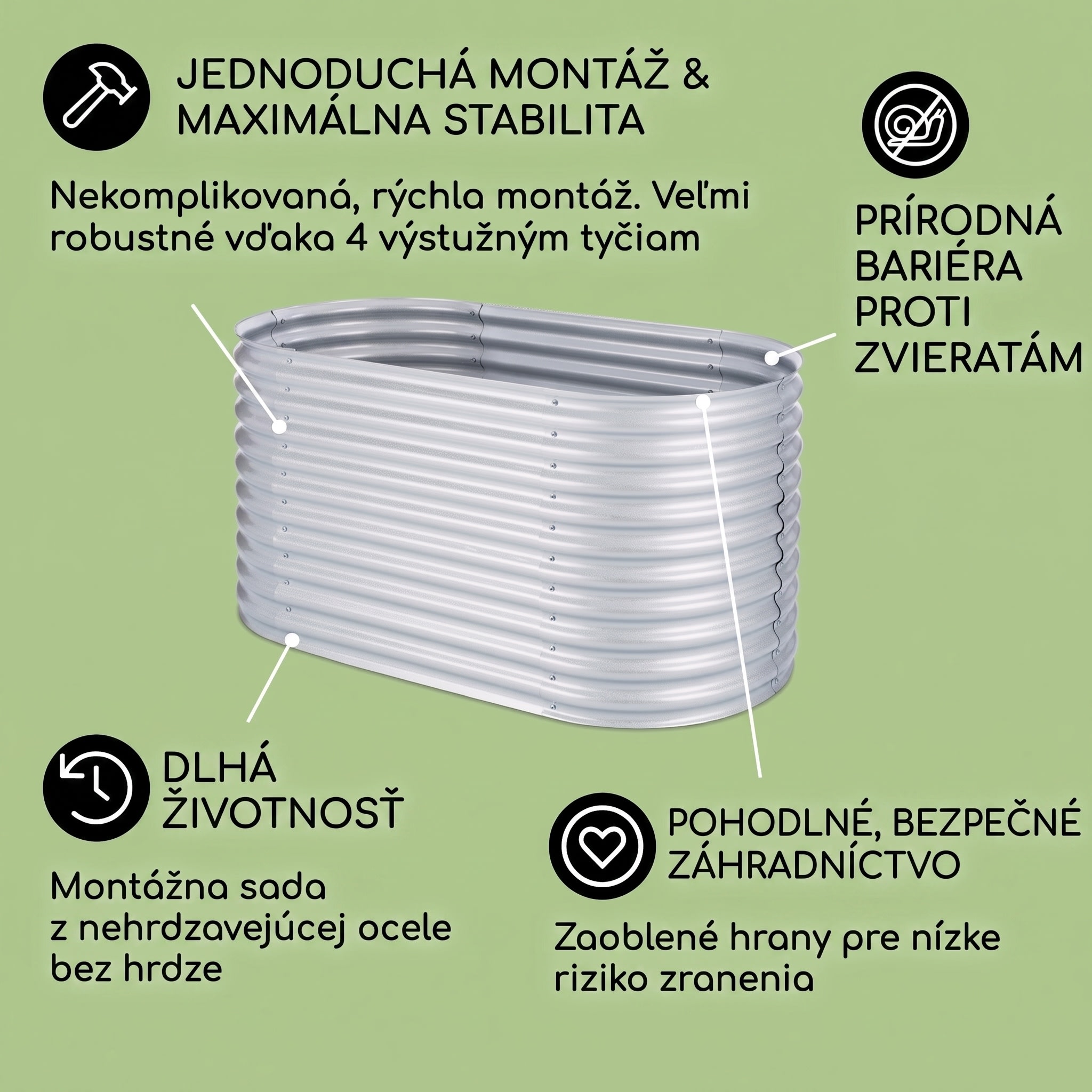 Blumfeldt High Grow, vyvýšený záhon, 1.6 m, pozinkovaný hliník, strieborný – Obrázok 2