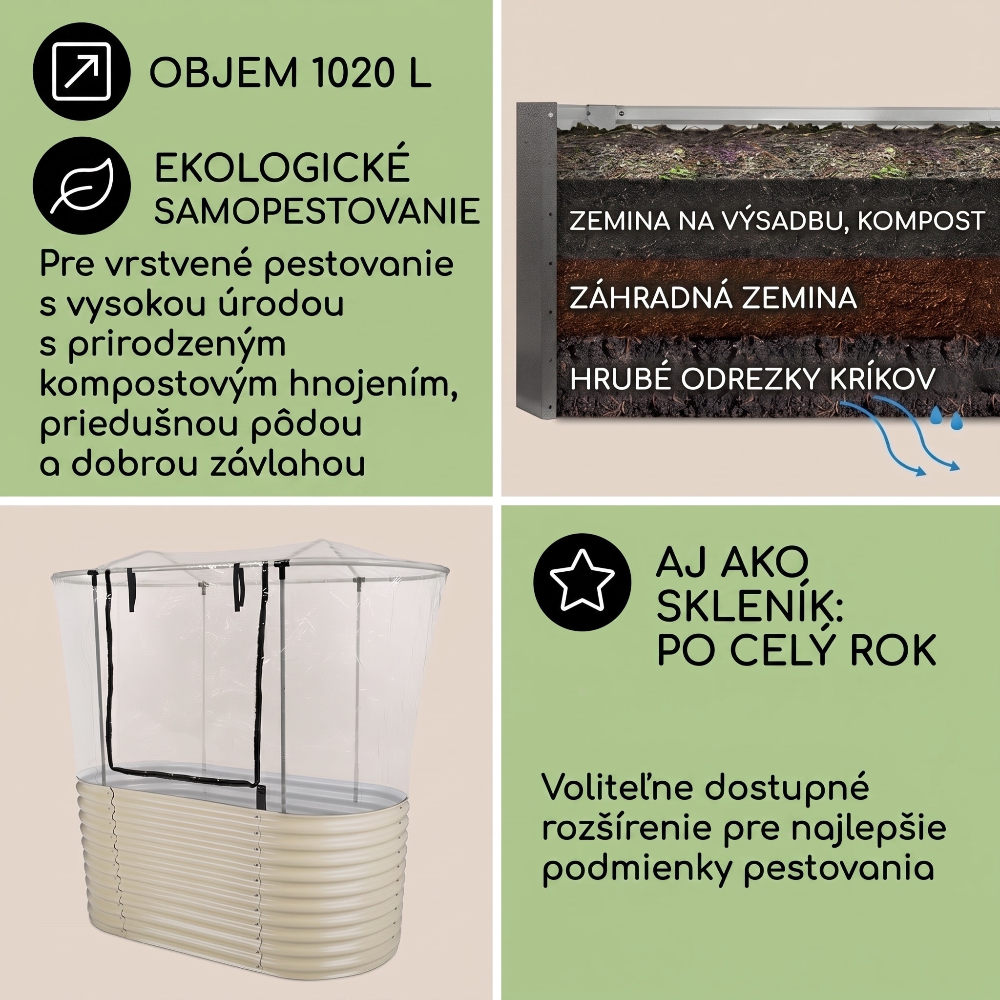 Blumfeldt High Grow, vyvýšený záhon, 1.6 m, pozinkovaný hliník, béžový – Obrázok 3