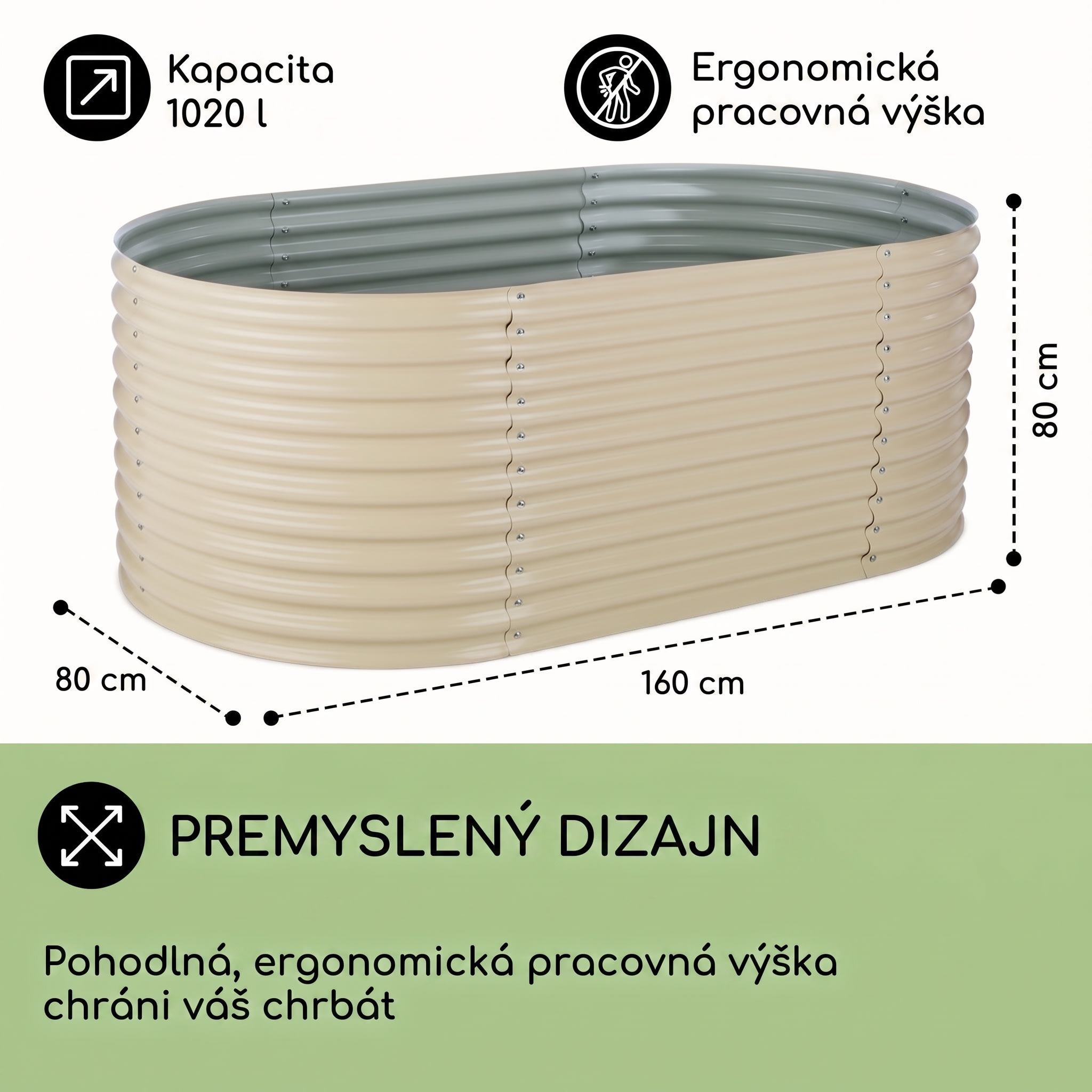 Blumfeldt High Grow, vyvýšený záhon, 1.6 m, pozinkovaný hliník, béžový – Obrázok 4