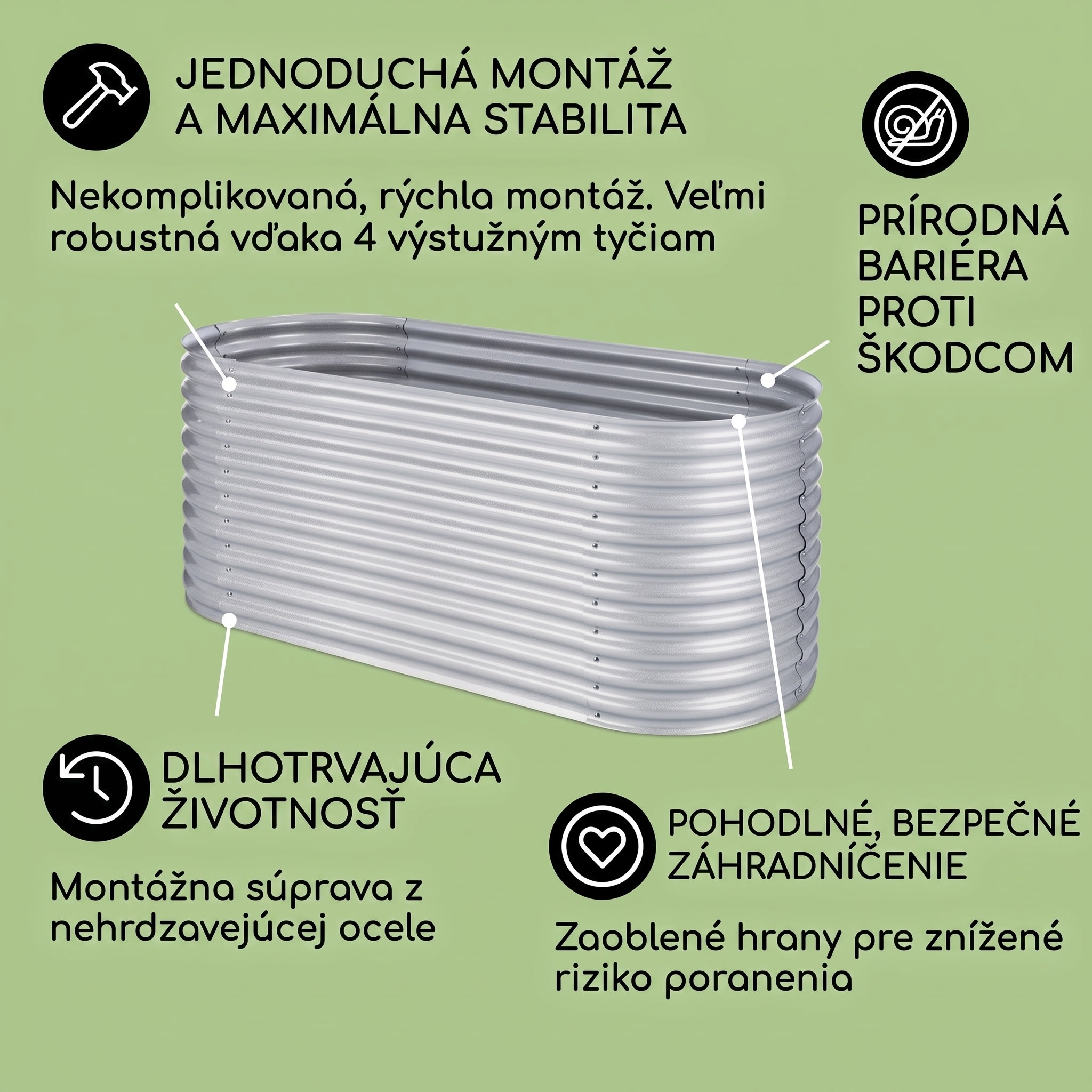 Blumfeldt High Grow vyvýšený záhon záhradný záhon 2,0 m pozinkovaný hliník strieborný – Obrázok 2