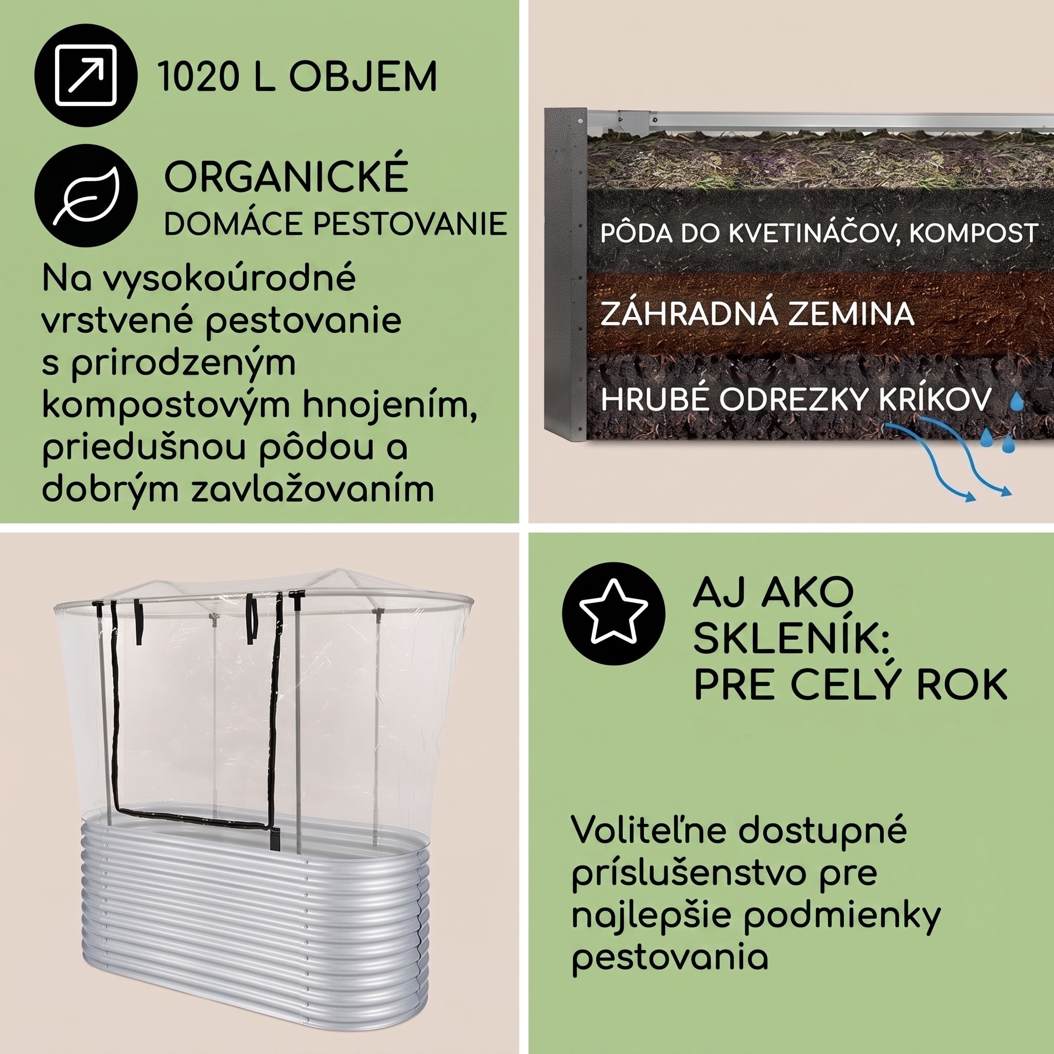 Blumfeldt High Grow vyvýšený záhon záhradný záhon 2,0 m pozinkovaný hliník strieborný – Obrázok 3
