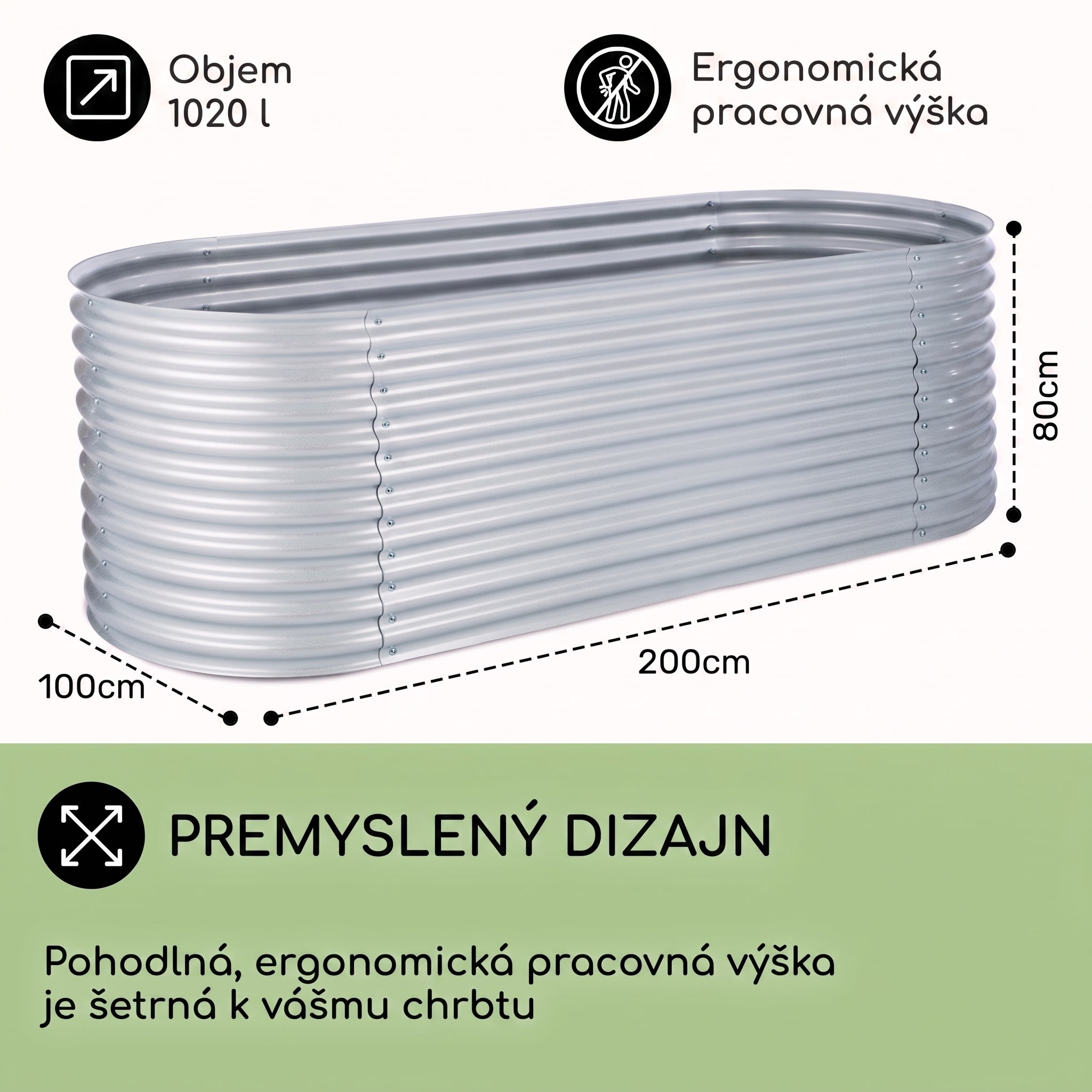 Blumfeldt High Grow vyvýšený záhon záhradný záhon 2,0 m pozinkovaný hliník strieborný – Obrázok 4