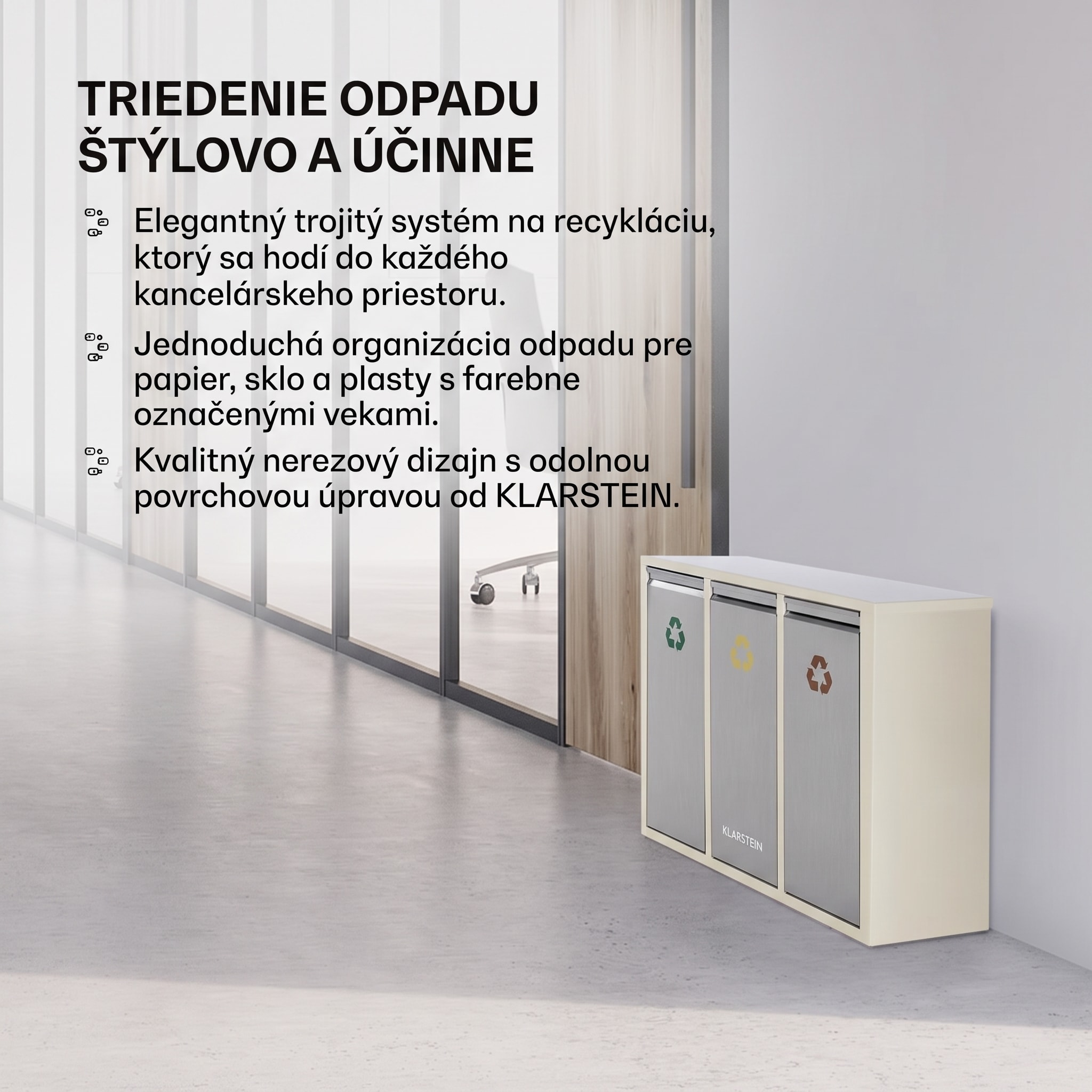Klarstein Ordnungshütter 3, 45 l, krémovo-béžová, box na triedený odpad, 3 x 15 l – Obrázok 3
