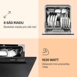 Klarstein Amazonia 8, umývačka riadu, 1620 W, na 8 súprav riadu, energet. trieda F, 49 dB