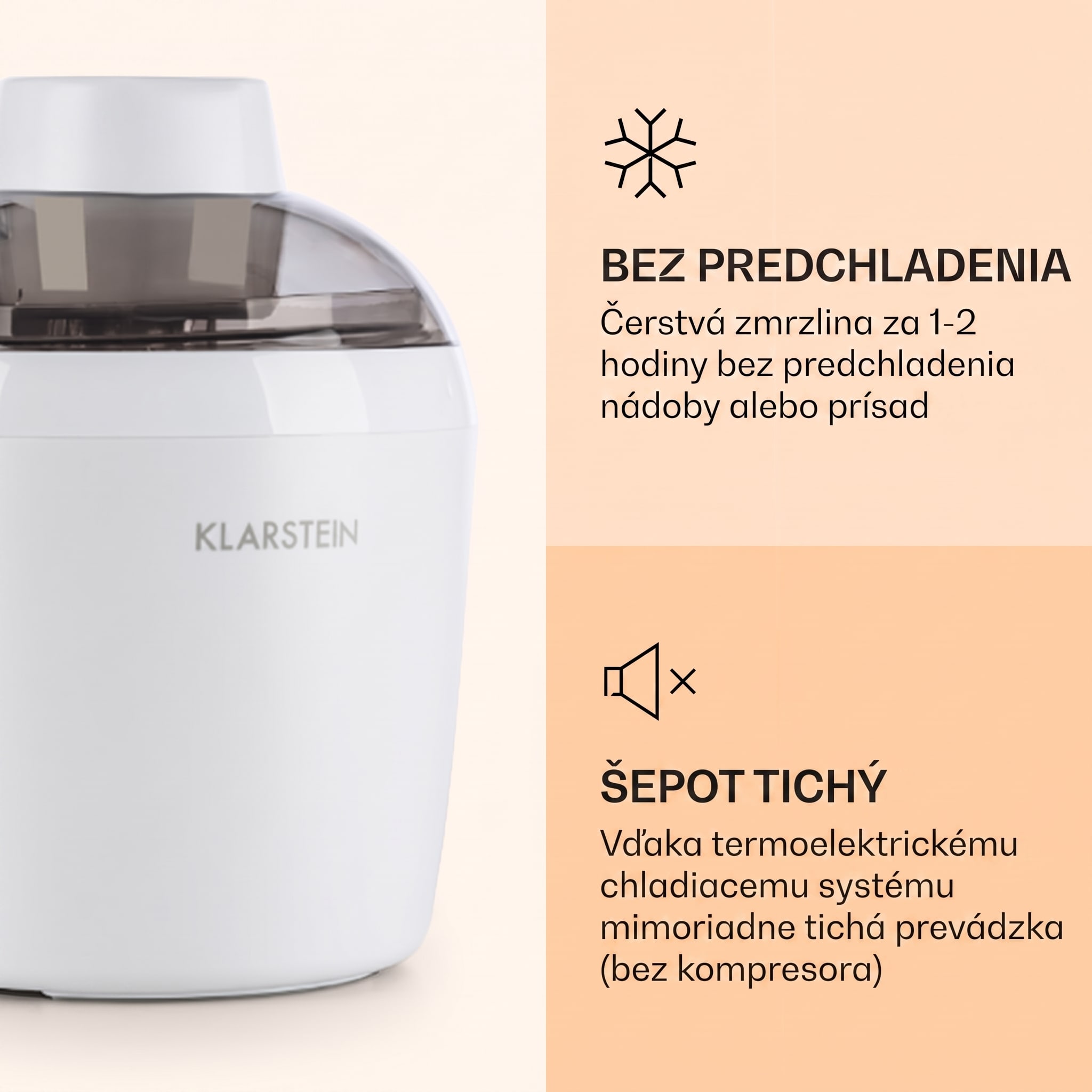 Klarstein Schneeflöckchen, zmrzlinovač, termoelektrický, 700 ml, tichý chod, biely – Obrázok 2