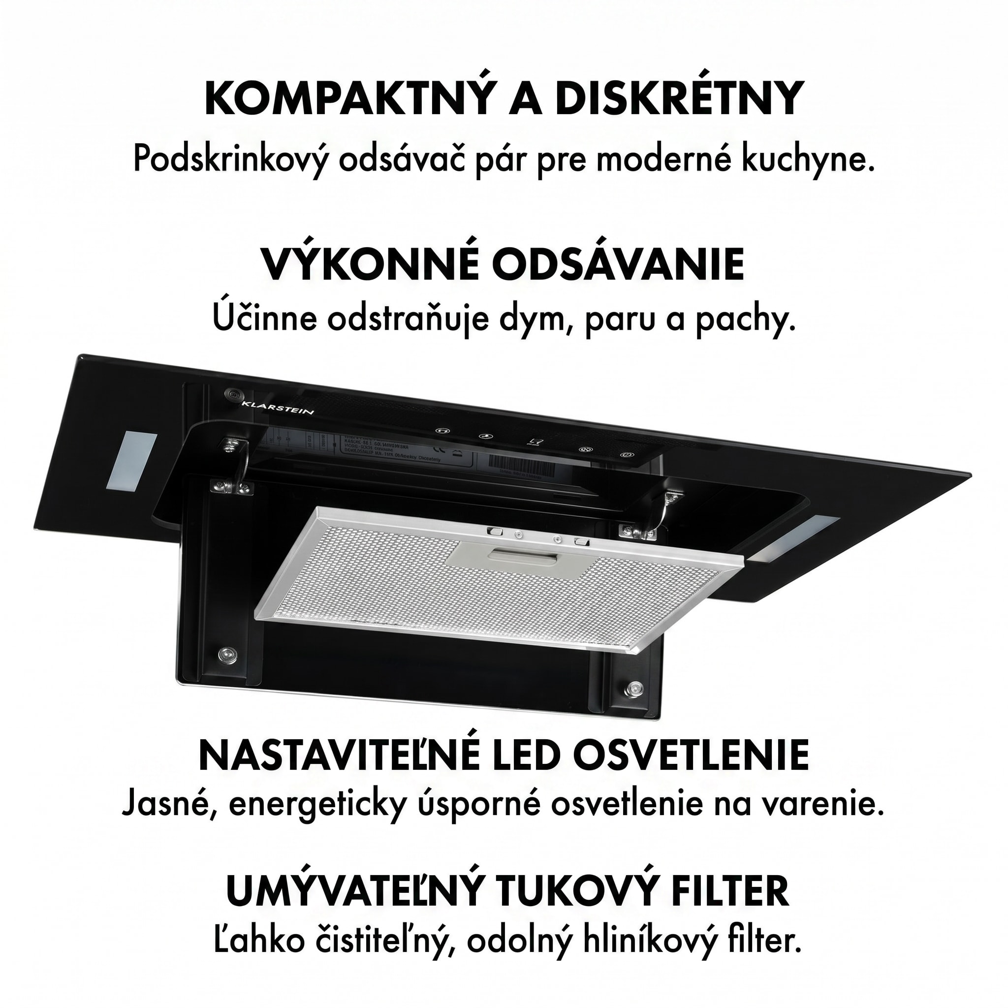 Klarstein Hektor, digestor, 52 cm, vstavaný, 467 m³/h, LED, dotykové ovládanie, sklo, čierny – Obrázok 4