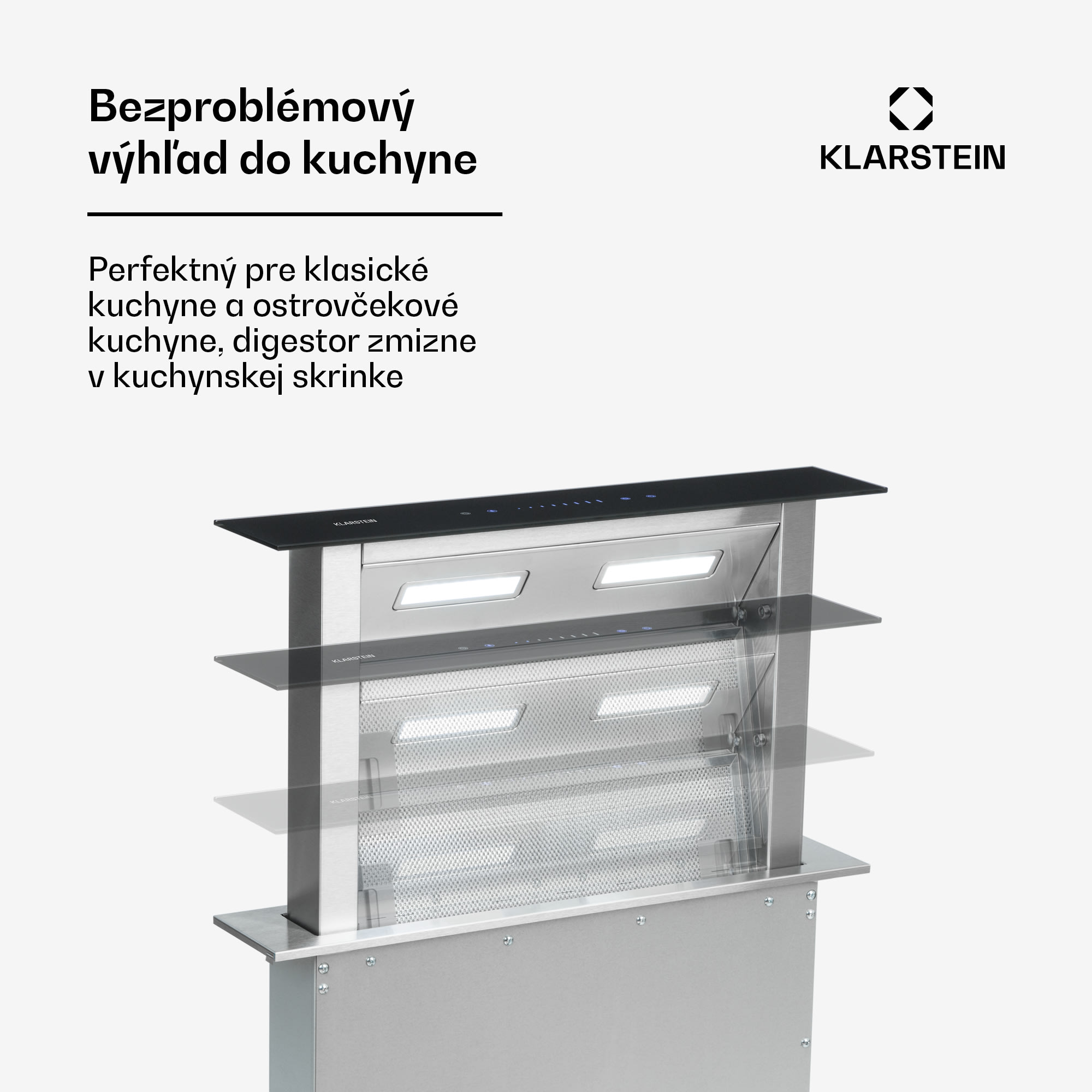 Klarstein Royal Flush Downdraft, digestor, 60 cm, výsuvný, 485 m³/h, nehrdzavejúca oceľ, čierny – Obrázok 3