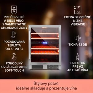 Klarstein Vinovilla Duo43, dvojzónová vinotéka, 129 l, 43 fliaš, 3-farebné LED osvetlenie, sklenené dvere