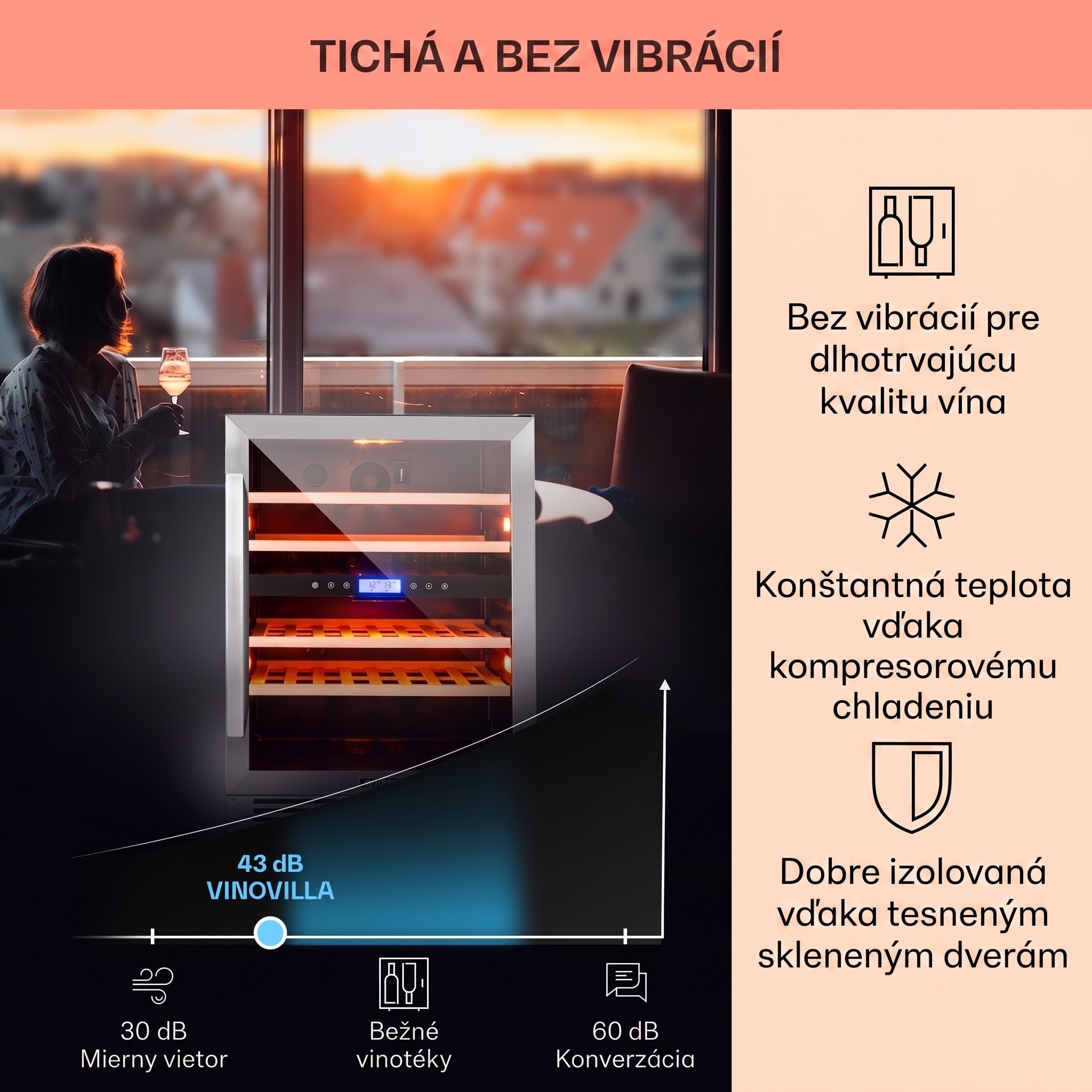 Klarstein Vinovilla Duo43, dvojzónová vinotéka, 129 l, 43 fliaš, 3-farebné LED osvetlenie, sklenené dvere – Obrázok 3