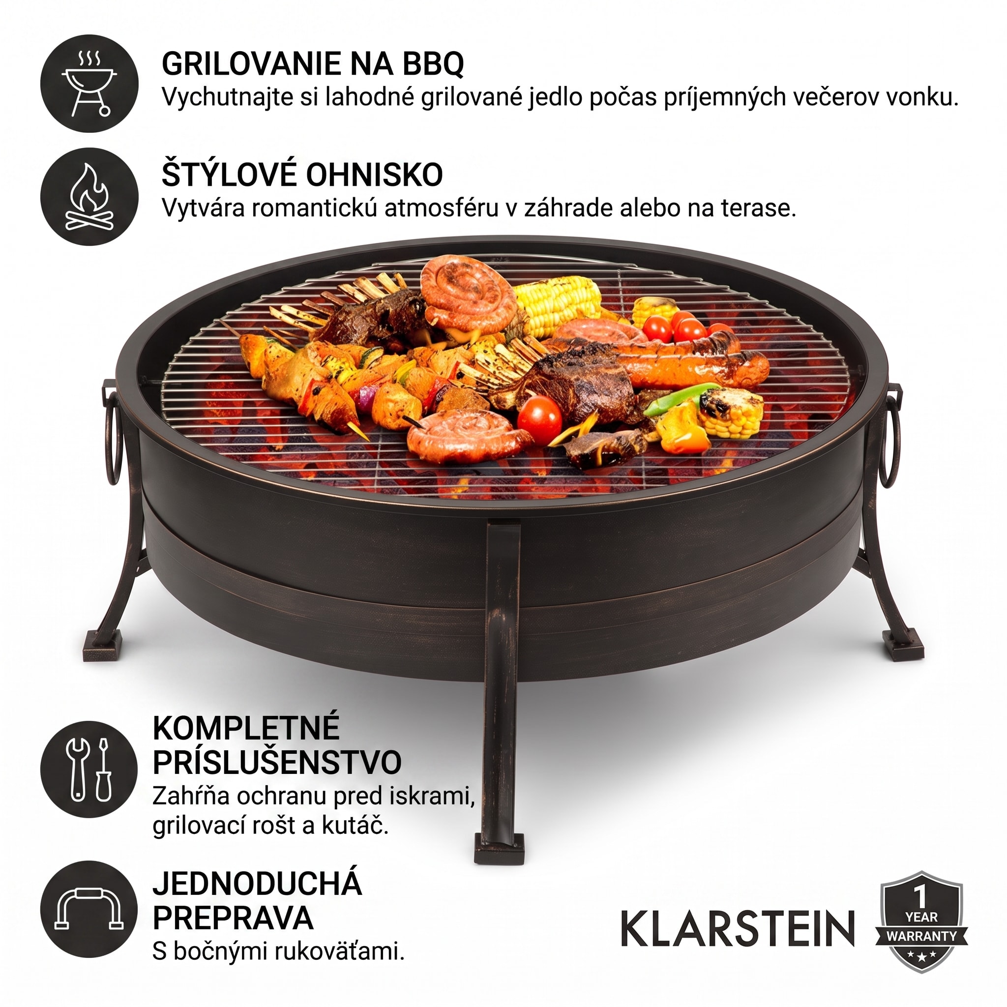 Blumfeldt Catania, ohnisko 2 v 1, Ø 80 cm, lapač iskier, Ø 70 cm gril, oceľ, antický motív – Obrázok 3