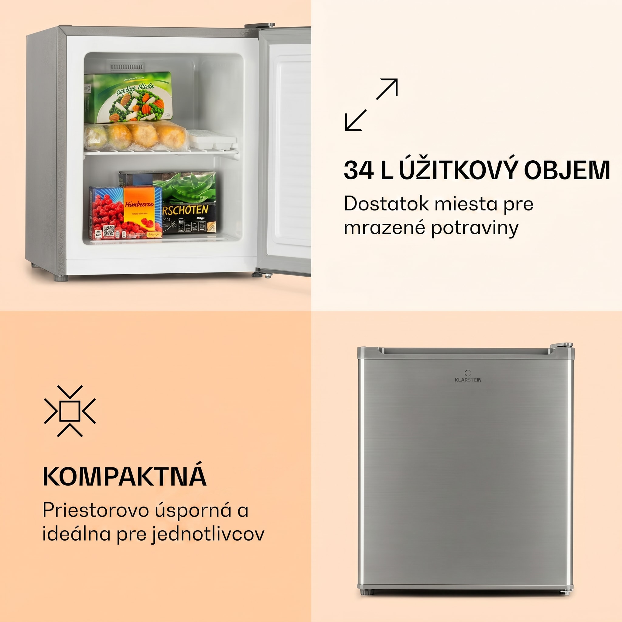 Klarstein Garfield Eco E, mraznička, 33 l, 4 hviezdičky, kompaktná, strieborná – Obrázok 3