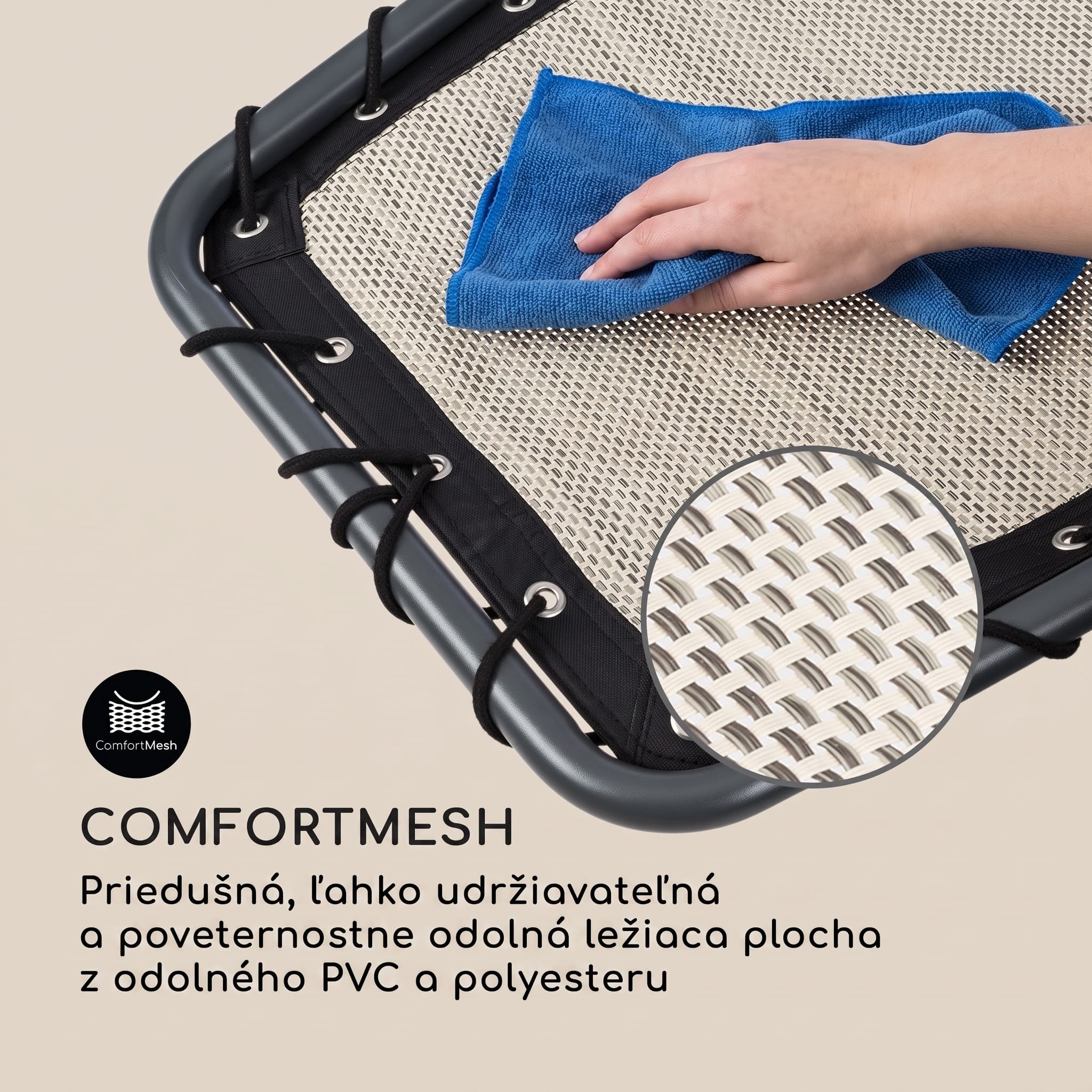 Blumfeldt The Chiller, hojdacie lehátko, 77 x 85 x 173 cm, 360 Comfort, ComfortMesh, béžové – Obrázok 5