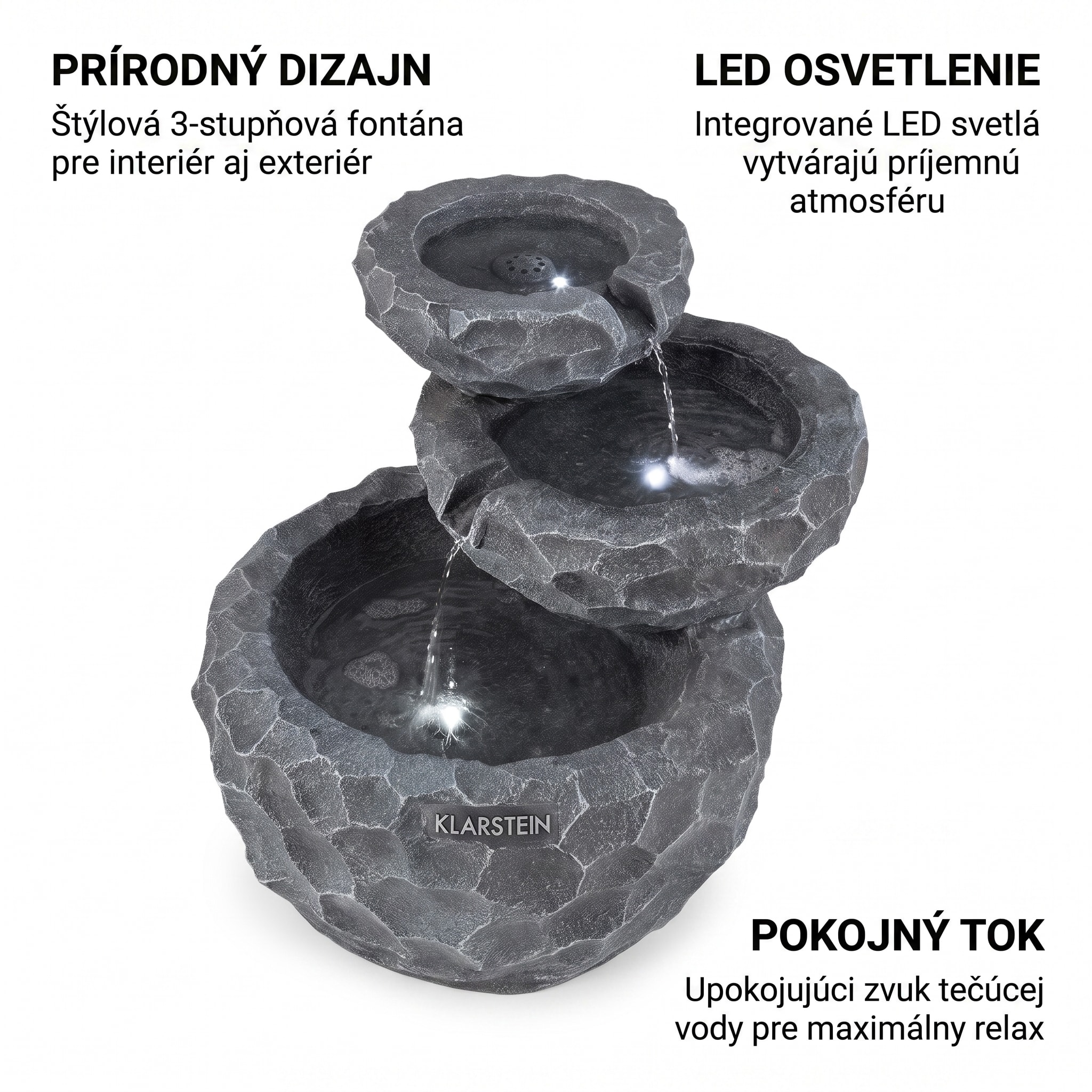 Blumfeldt Murach kaskádová fontána na batériu 2 kW solárny panel 3 LED svetlá – Obrázok 3