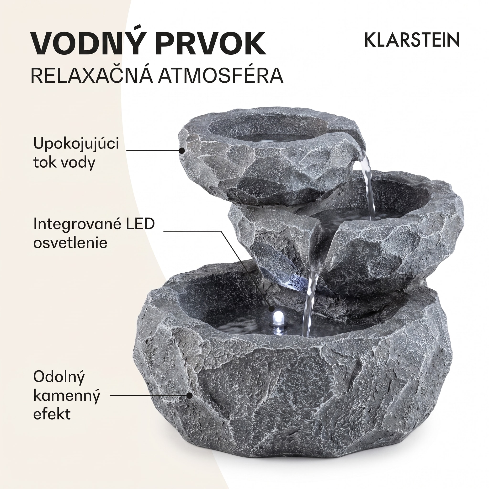 Blumfeldt Murach kaskádová fontána na batériu 2 kW solárny panel 3 LED svetlá – Obrázok 4