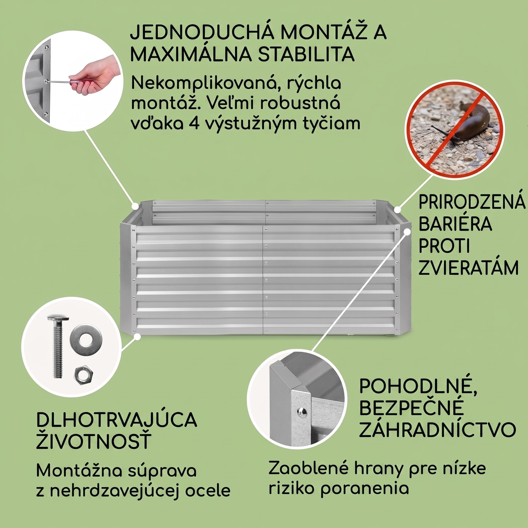 Blumfeldt High Grow Straight, vyvýšený záhon, 180 x 60 x 90 cm, 970 l, oceľ, pozinkovaný, strieborný – Obrázok 2