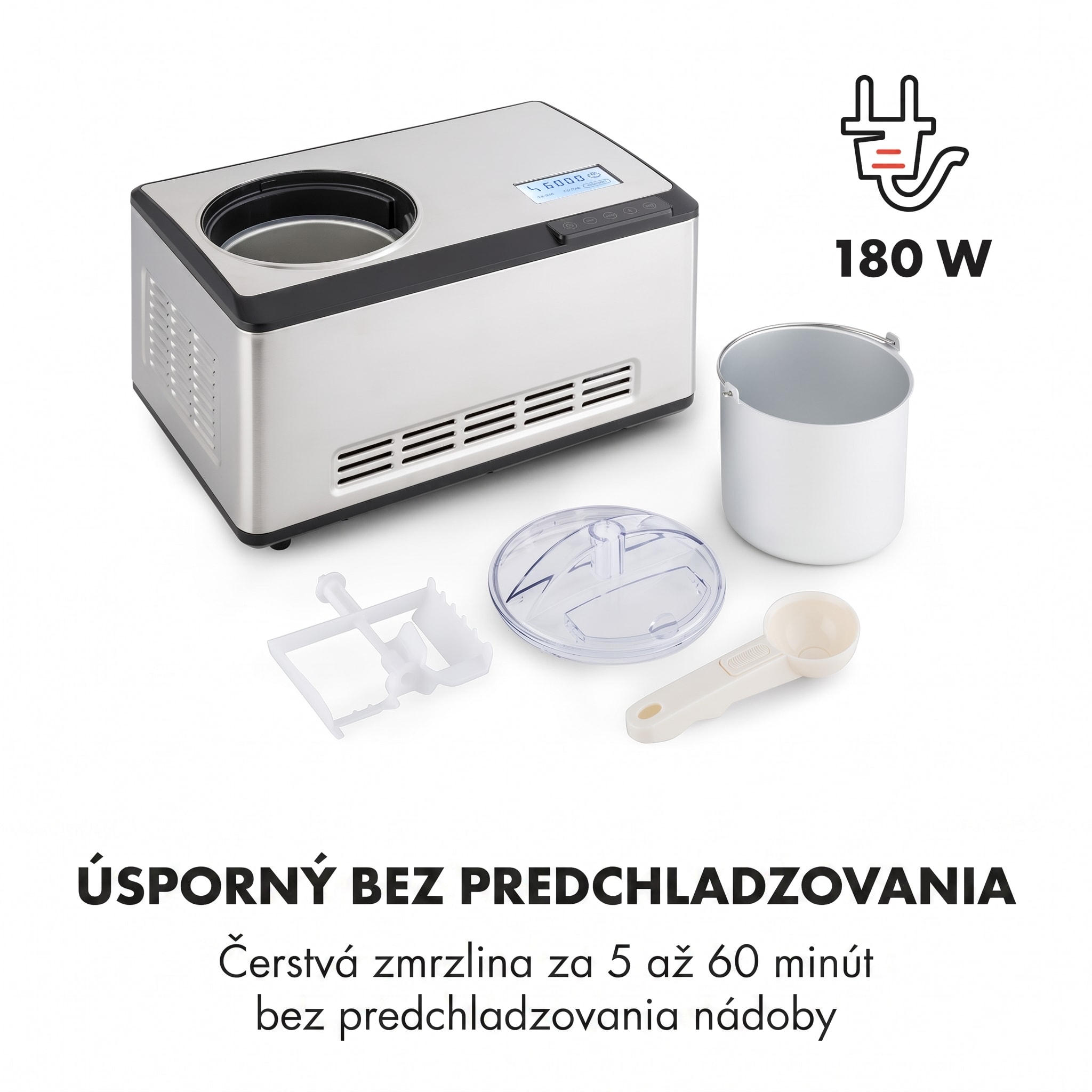 Klarstein Dolce Bacio, zmrzlinovač, kompresor, 2 l, LCD displej, dotykový panel, nehrdzavejúca oceľ – Obrázok 4