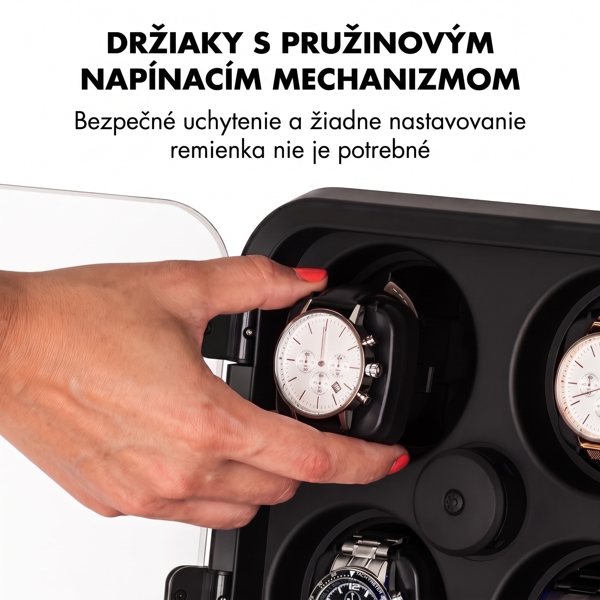 Klarstein Clover, naťahovač na hodinky, 4 hodiniek, 3 otáčania, 4 rýchlosti, modré LED osvetlenie, plastový kryt – Obrázok 3