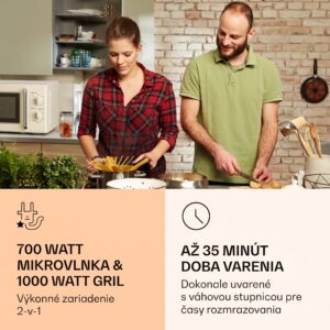 Klarstein Caroline, mikrovlnná rúra, 20 l, 700/1000 W, Ø 25,5 cm, QuickSelect, retro, krémová