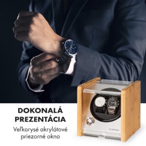 Klarstein Hanoi 2 navíjače hodiniek, 2 hodinky, 3 rýchlosti, 4 režimy, bambus