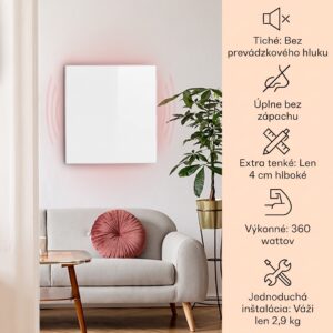 Klarstein Wonderwall 36, infračervený ohrievač, 60 x 60 cm, 360 W, týždenný časovač, IP24