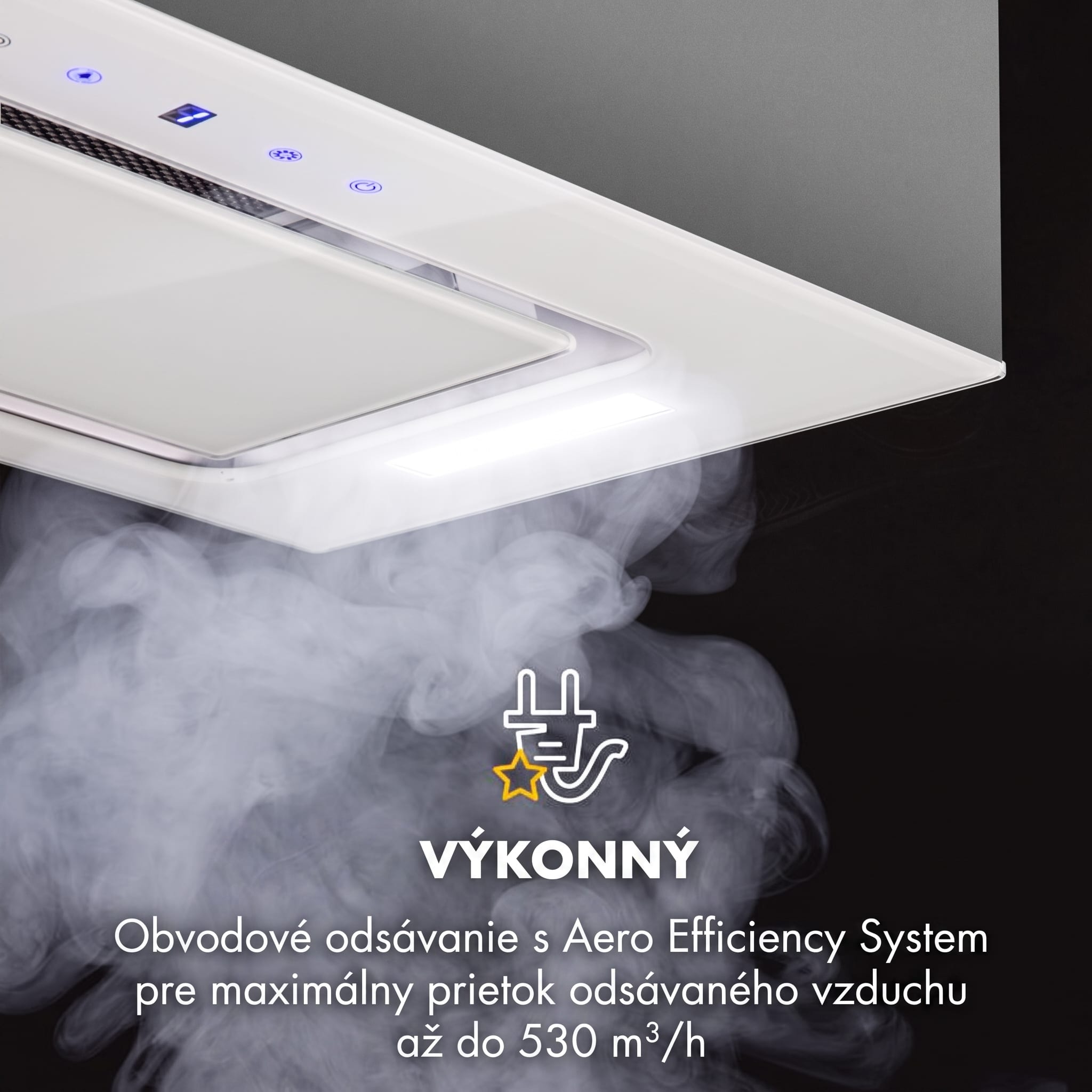Klarstein Hektor, digestor, 52 cm, vstavaný, 467 m³/h, LED, dotykové ovládanie, sklo, biely – Obrázok 2