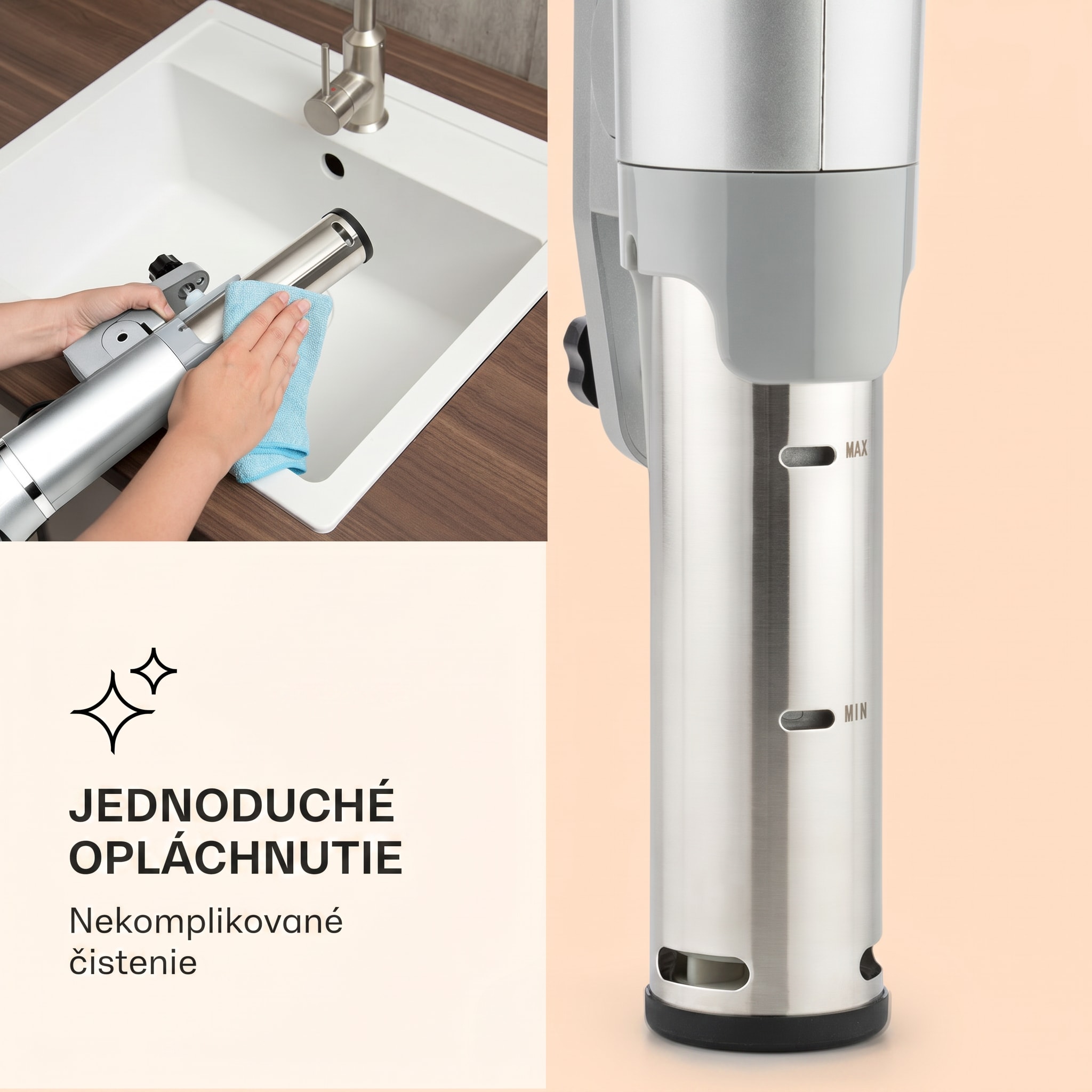 Klarstein Quickstick Flex 1300W 3D cirkulácia 0-95 °C IPX7 časovač strieborný – Obrázok 5