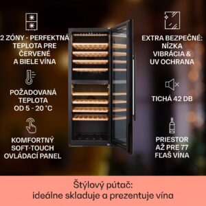 Klarstein Barossa 77 Duo, vinotéka, 191 l, 2 zóny, 77 fliaš, dotyková, LED, čierna