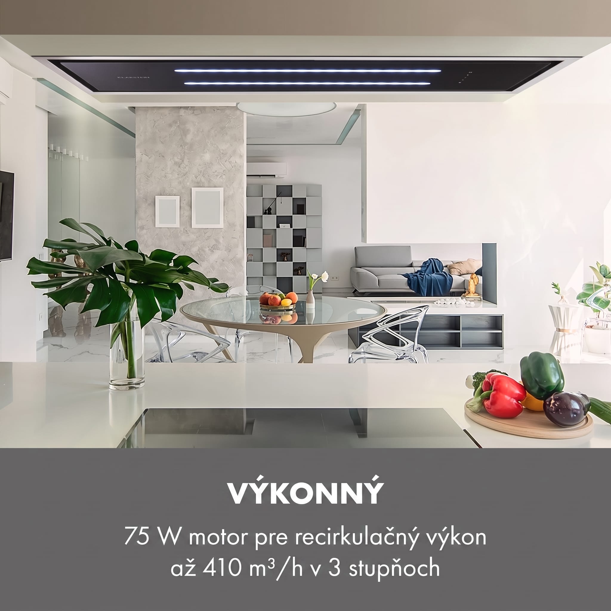Klarstein High Line, digestor, 90 cm, stropný, 410 m³/h, ďiaľkové ovládanie, čierny