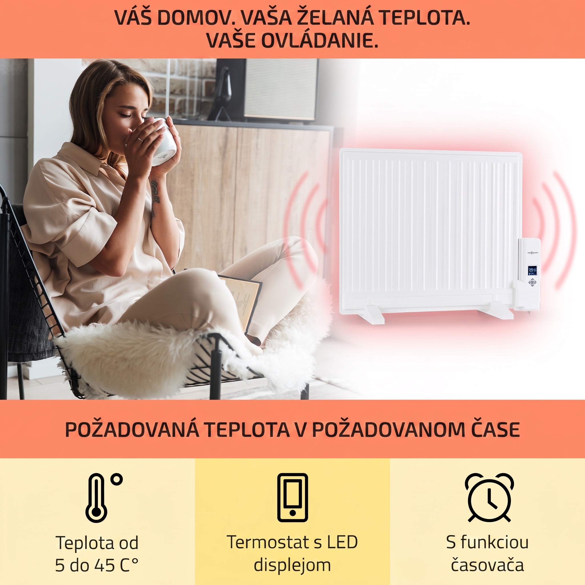 OneConcept Wallander, olejový radiátor, 600 W, termostat, olejové vyhrievanie, plochý dizajn, biely – Obrázok 2